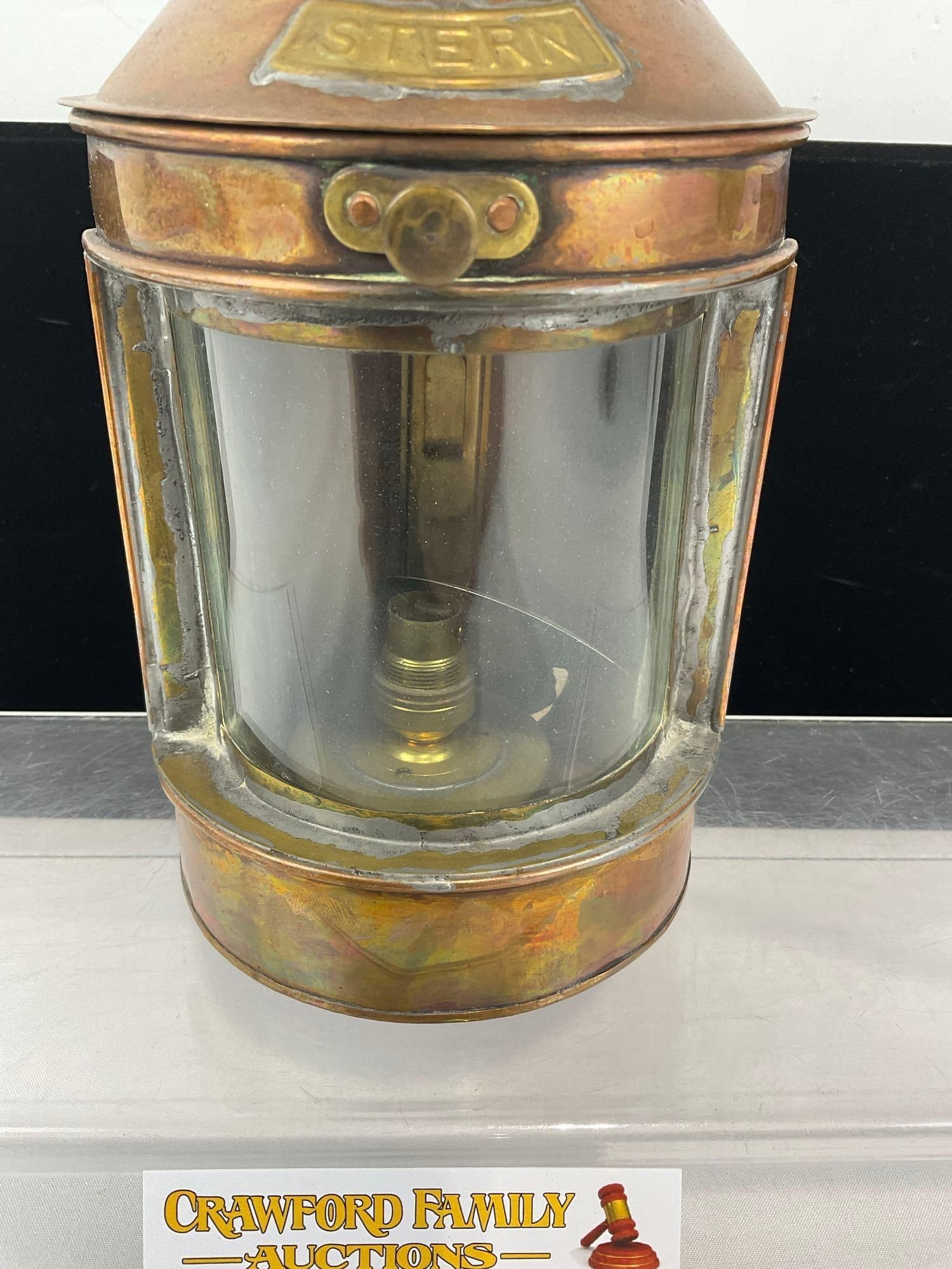 Hoplee & Co Ships Lantern, marked Stern, Copper & Brass, 10 inches tall - 3