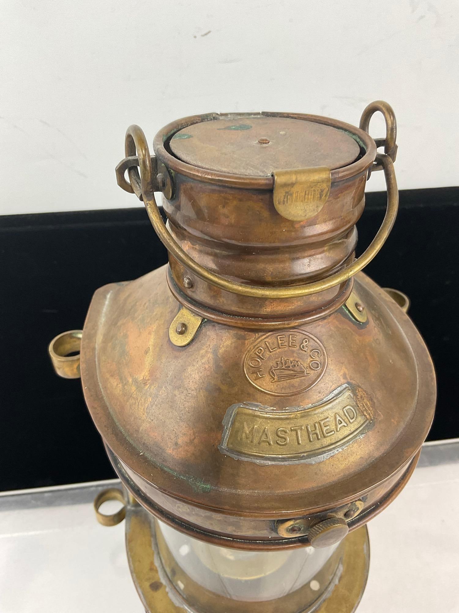 Hoplee & Co Ships Lantern, marked Masthead, Copper & Brass, 10 inches tall - 2