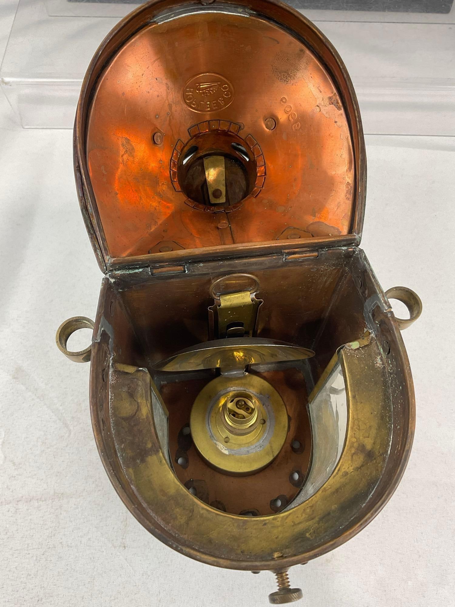 Hoplee & Co Ships Lantern, marked Masthead, Copper & Brass, 10 inches tall - 6