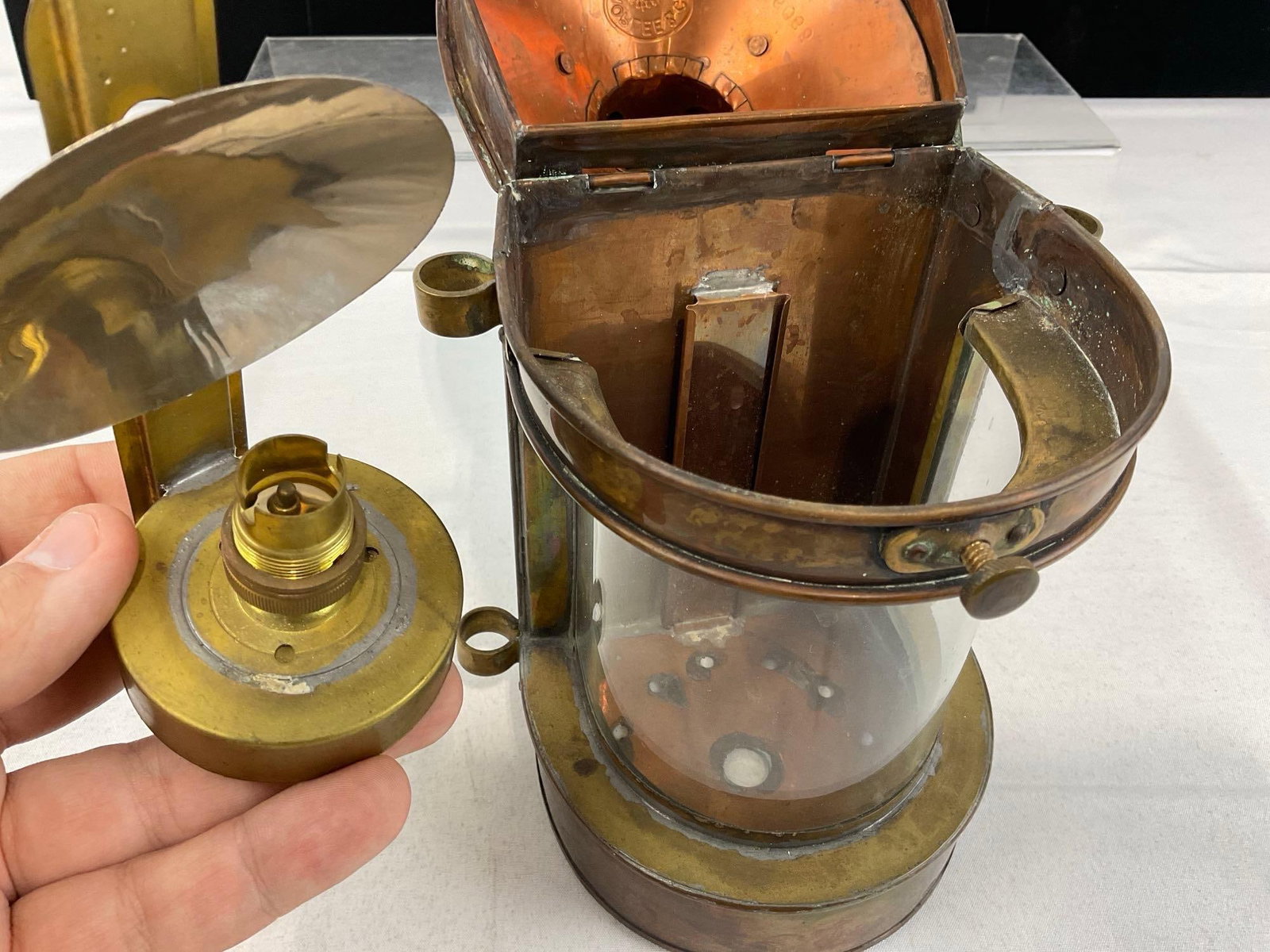 Hoplee & Co Ships Lantern, marked Masthead, Copper & Brass, 10 inches tall - 7