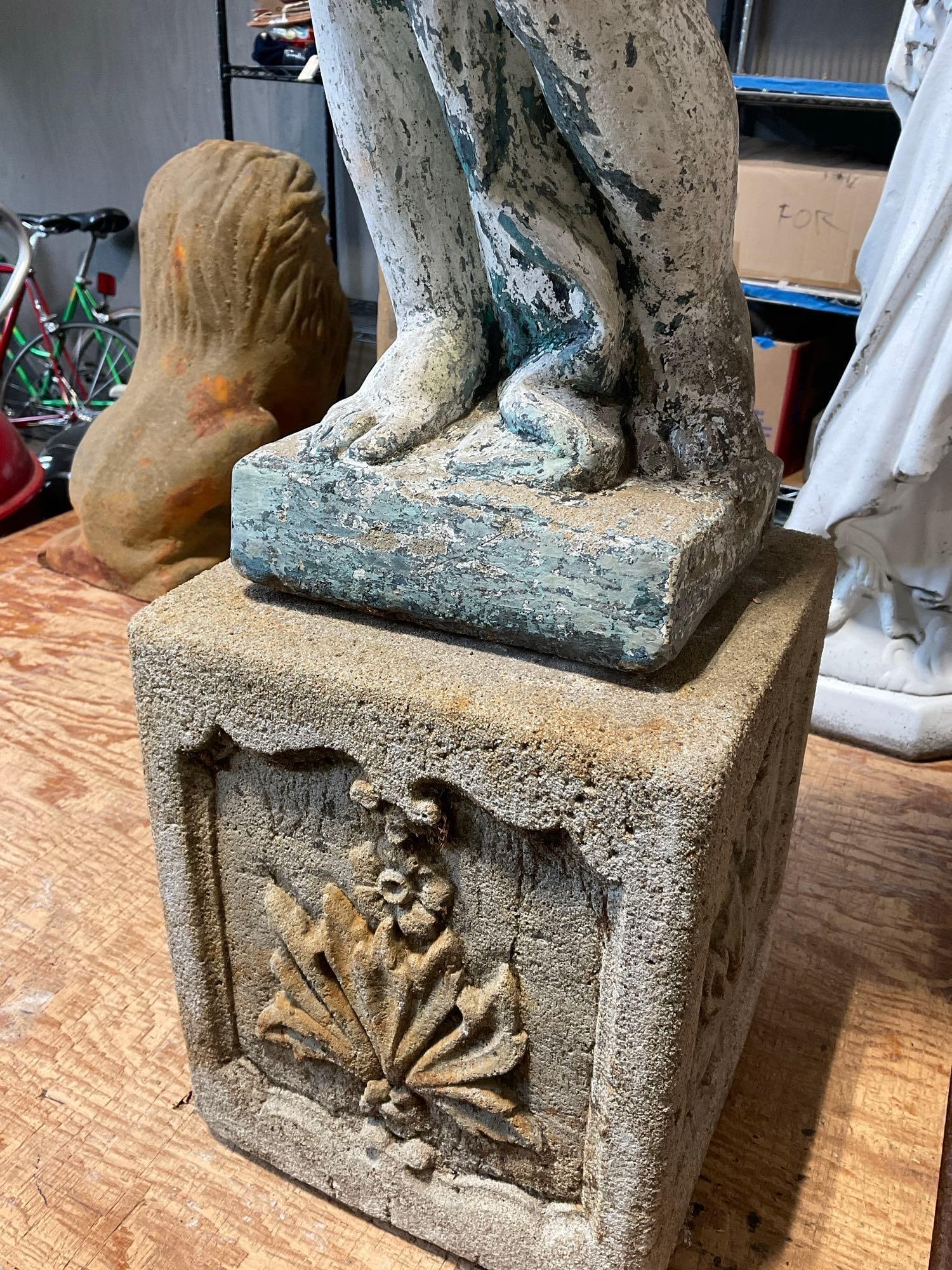 Concrete Cherub Statue on Cast Stone Plinth, approx 42 inches tall, quite heavy - 3