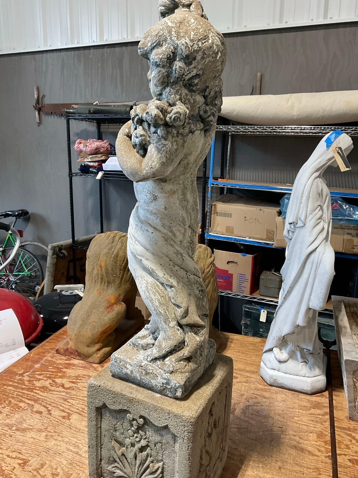 Concrete Cherub Statue on Cast Stone Plinth, approx 42 inches tall, quite heavy - 4