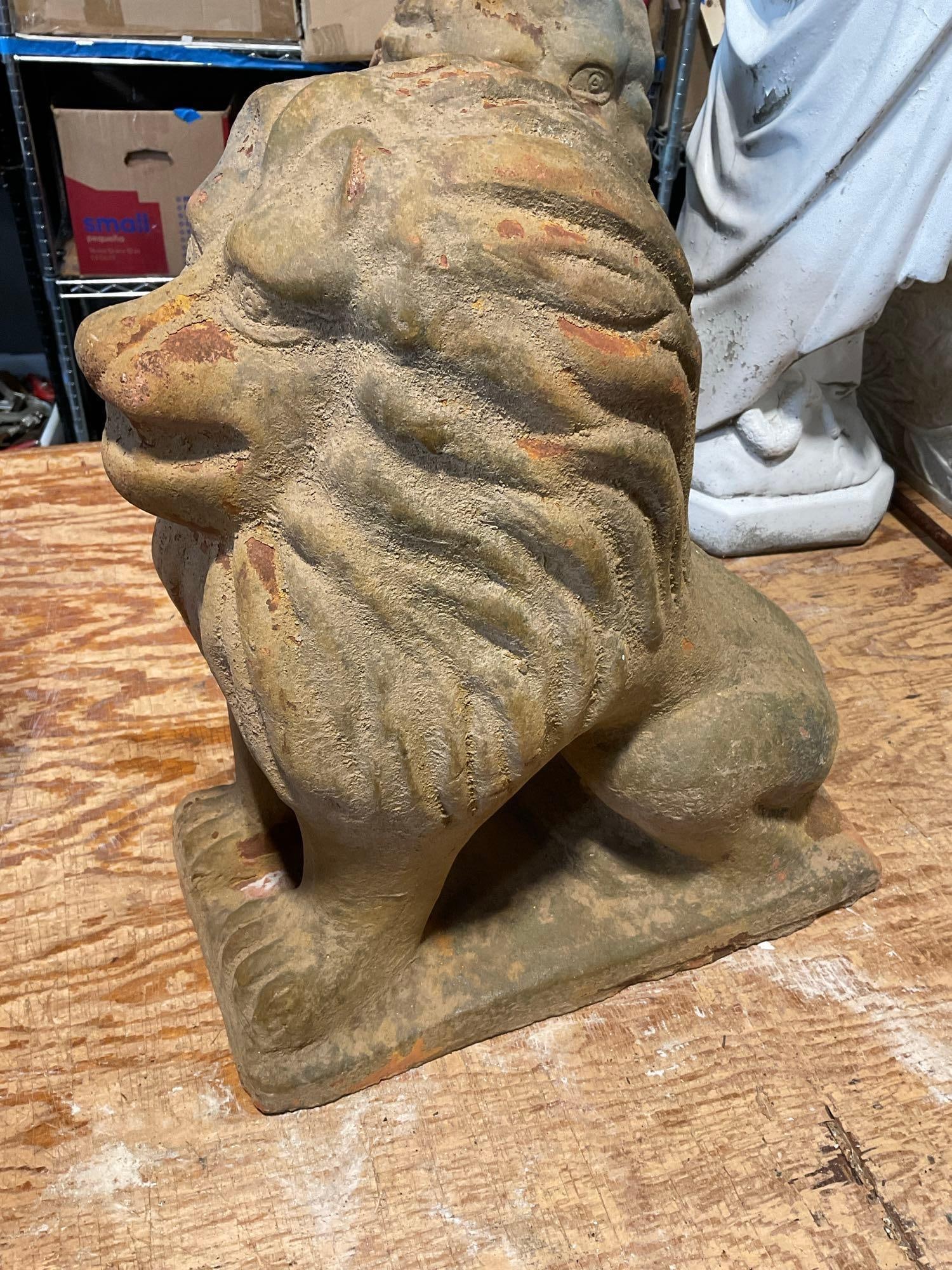 Cast Terracotta Lion, Seated Position, Outdoor Sculpture, 18h x 11w x 17d - 2