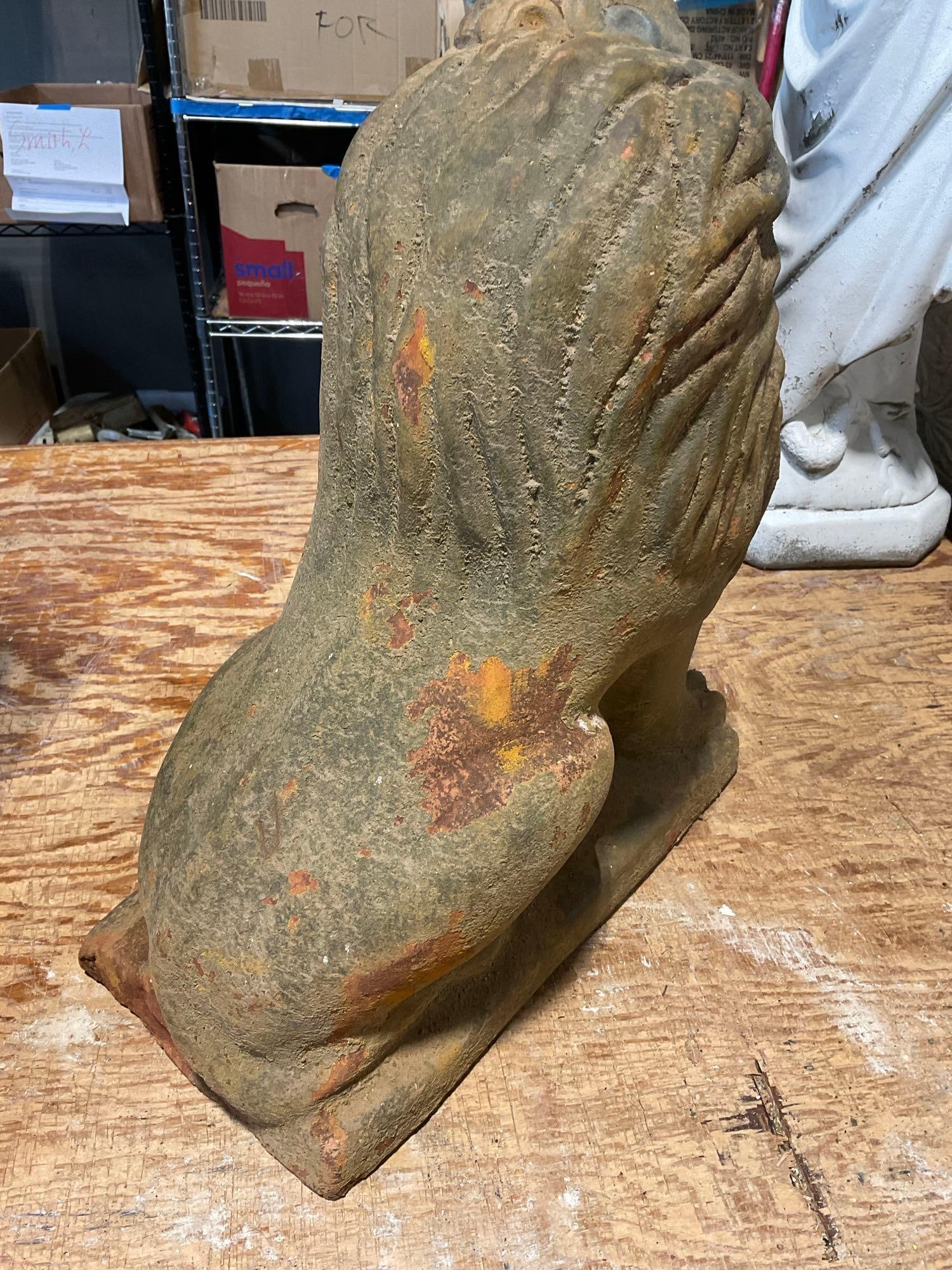 Cast Terracotta Lion, Seated Position, Outdoor Sculpture, 18h x 11w x 17d - 3