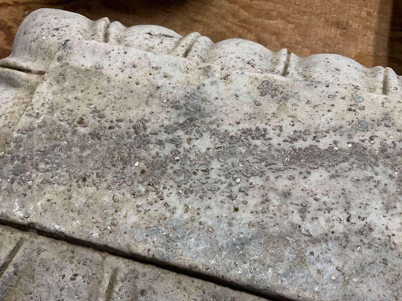 Carved Stone Architectural Pillar Base, Rectangular, 9x20x12 inches, Ruffled Edge w/Spirals - 3