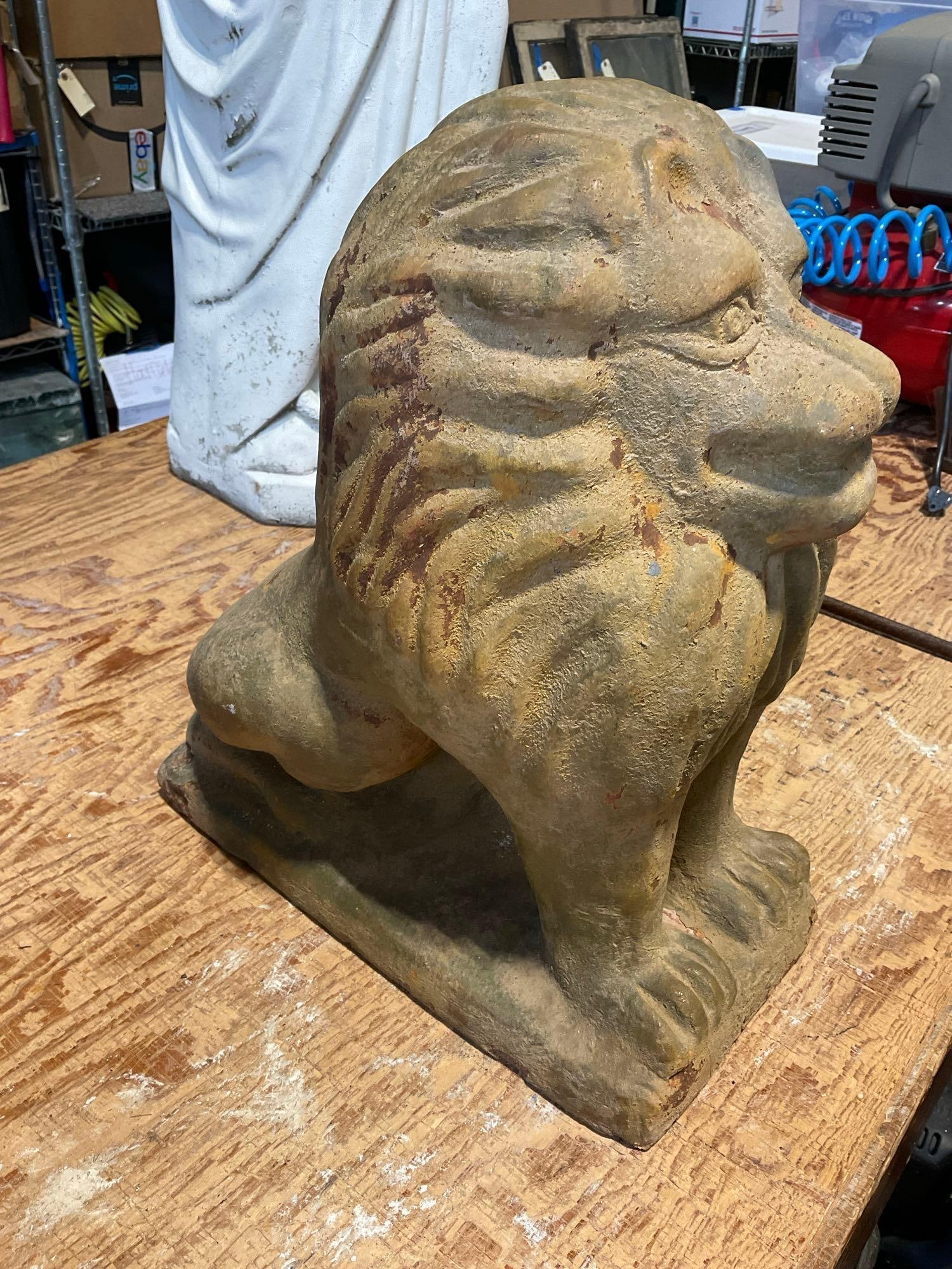 Cast Terracotta Lion, Seated Position, Outdoor Sculpture, 18h x 11w x 17d - 2