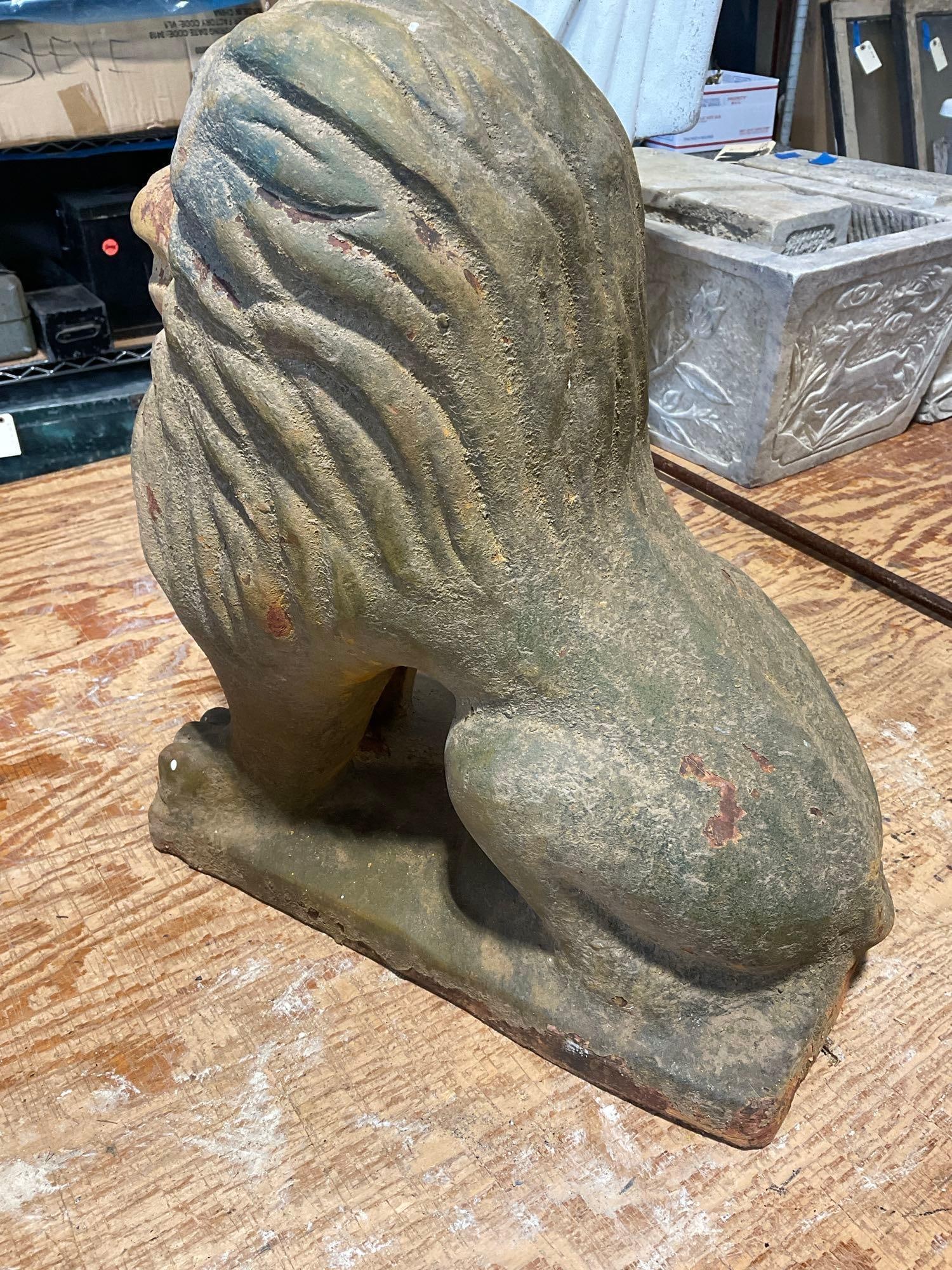 Cast Terracotta Lion, Seated Position, Outdoor Sculpture, 18h x 11w x 17d - 3