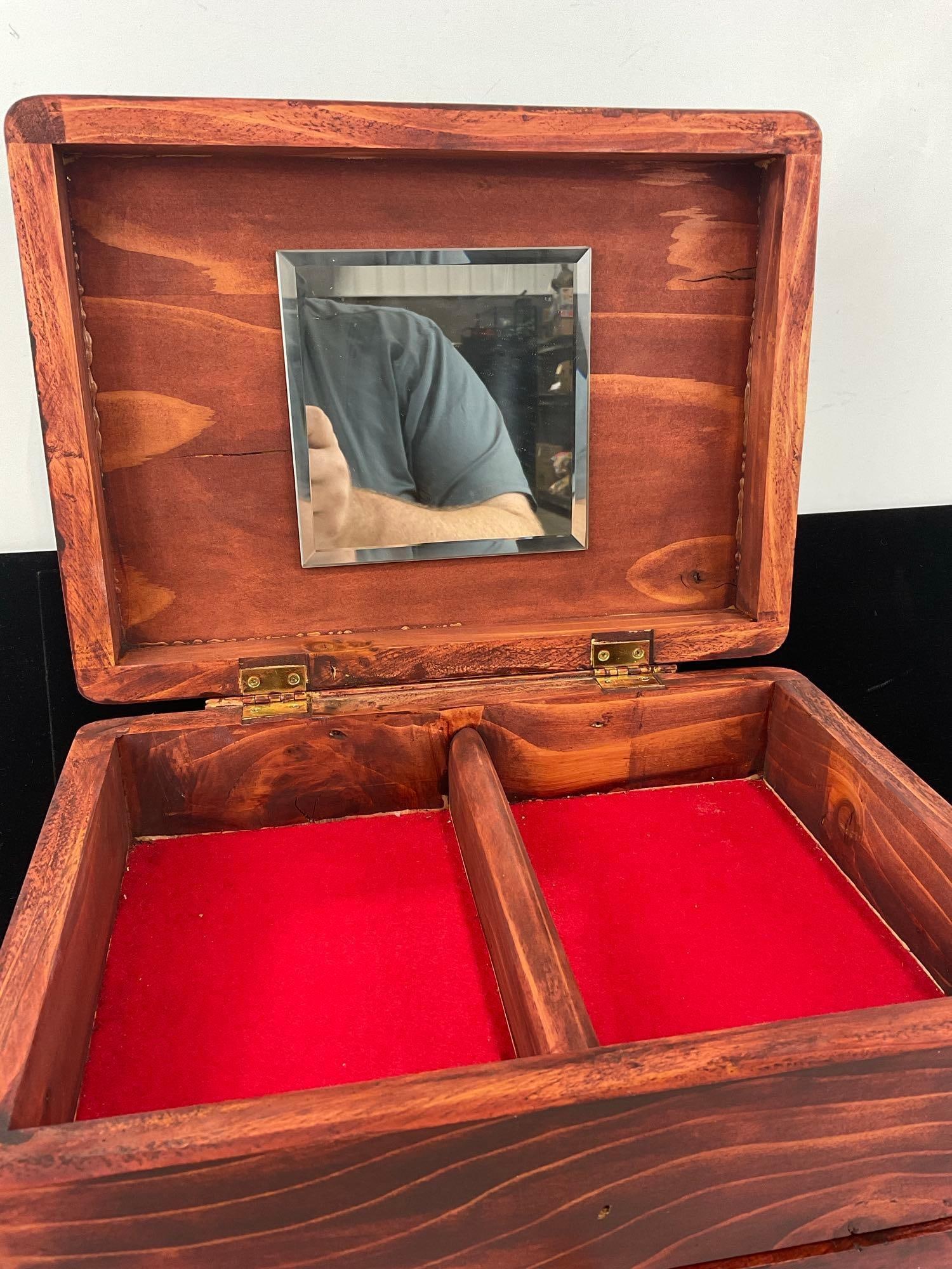 Hand painted Wooden Cedar Vanity Box w/Native American animal motif signed AC 8x13x10 inches - 3