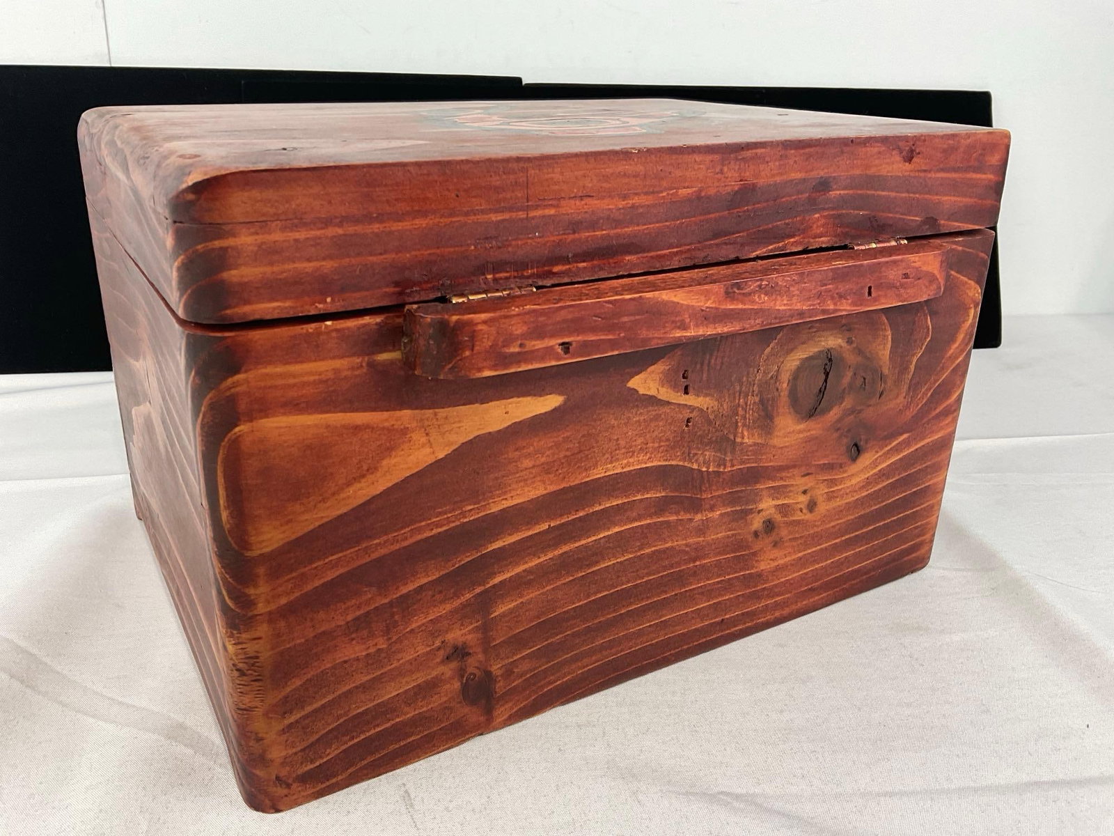 Hand painted Wooden Cedar Vanity Box w/Native American animal motif signed AC 8x13x10 inches - 5