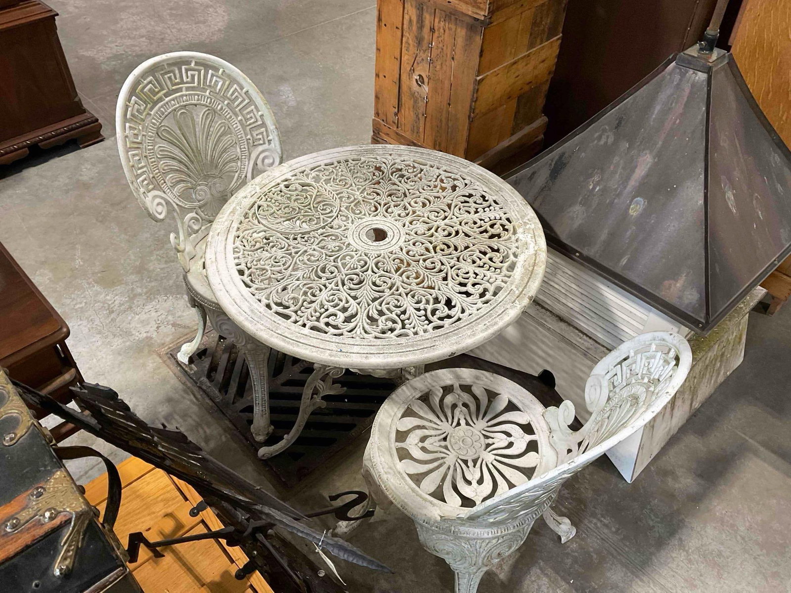 Charming Vintage White Painted Cast Iron Bistro Patio Set w/ Ornate Scrollwork Details. See pics. - 2