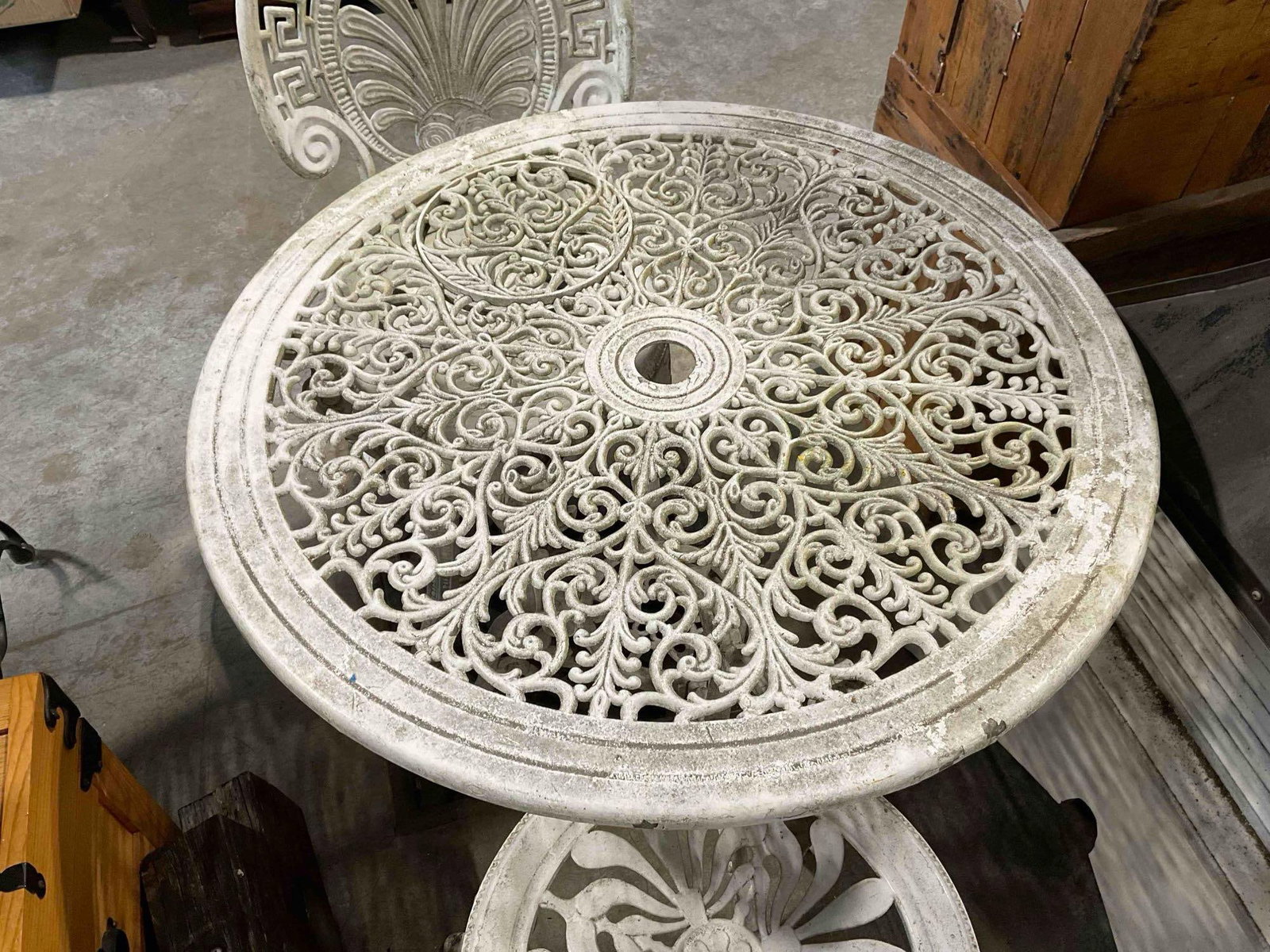 Charming Vintage White Painted Cast Iron Bistro Patio Set w/ Ornate Scrollwork Details. See pics. - 3