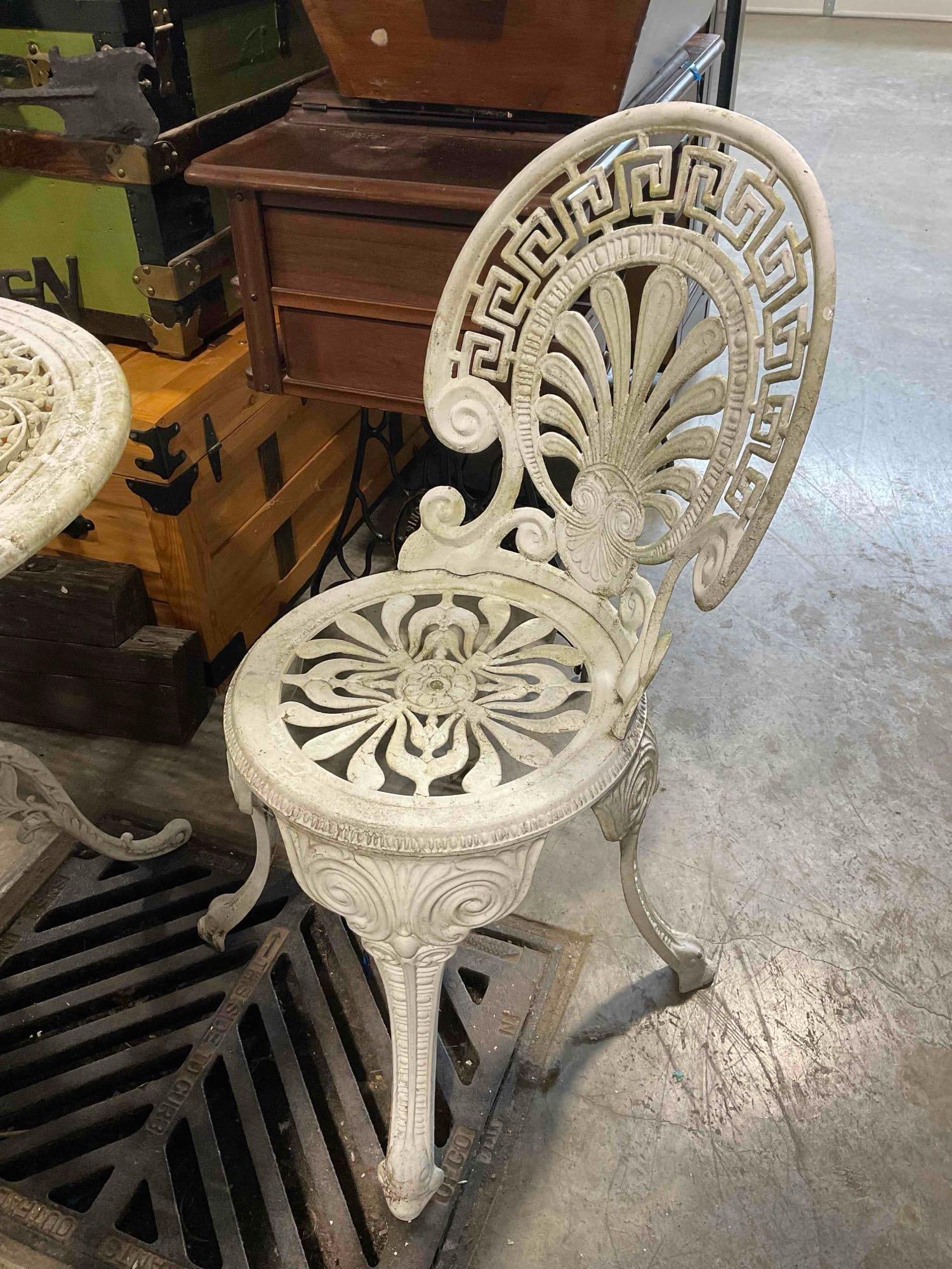 Charming Vintage White Painted Cast Iron Bistro Patio Set w/ Ornate Scrollwork Details. See pics. - 4