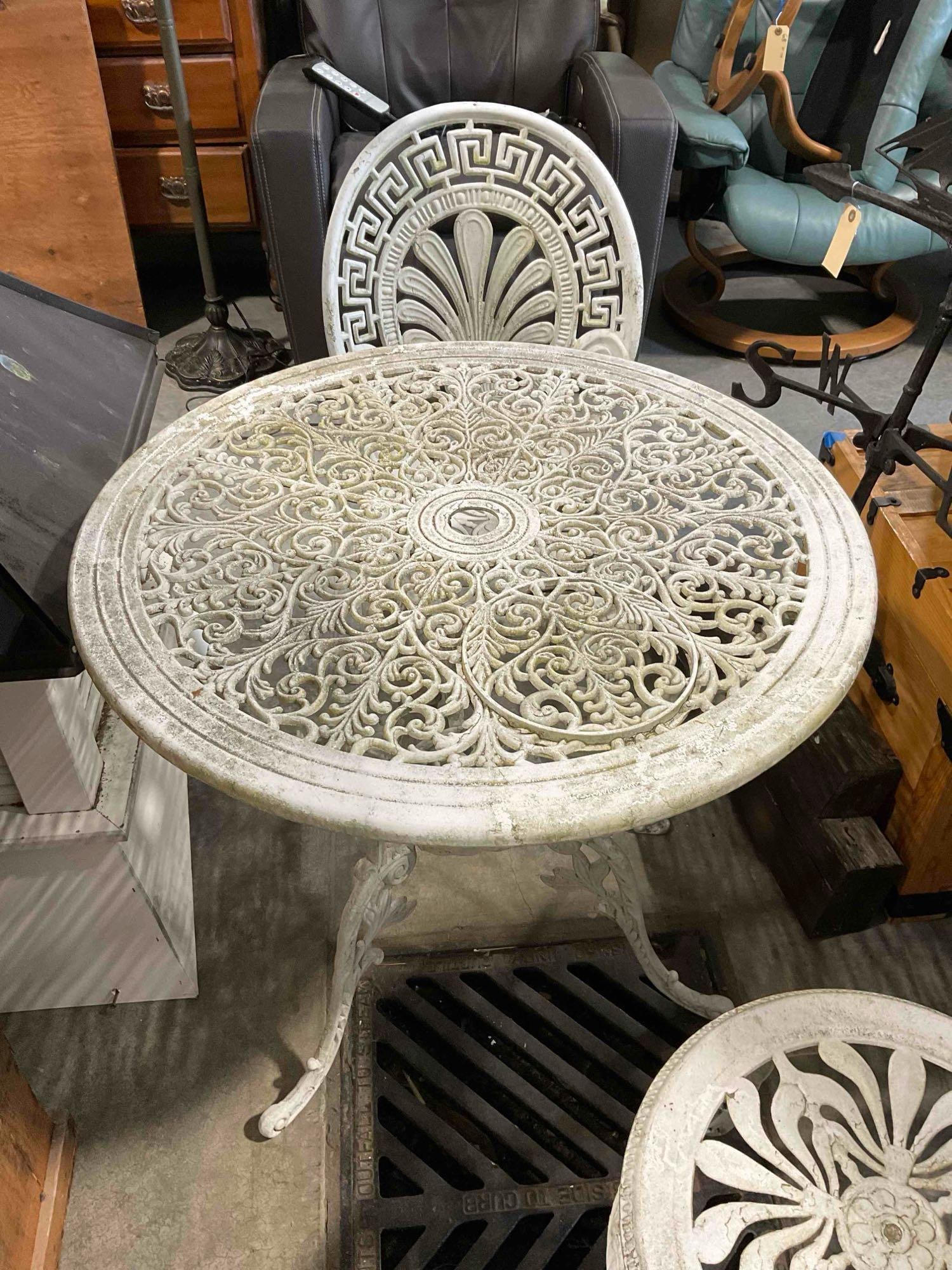 Charming Vintage White Painted Cast Iron Bistro Patio Set w/ Ornate Scrollwork Details. See pics. - 5