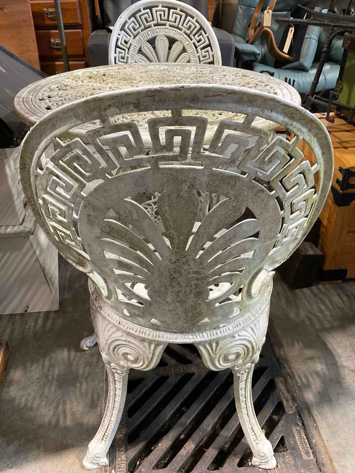 Charming Vintage White Painted Cast Iron Bistro Patio Set w/ Ornate Scrollwork Details. See pics. - 7