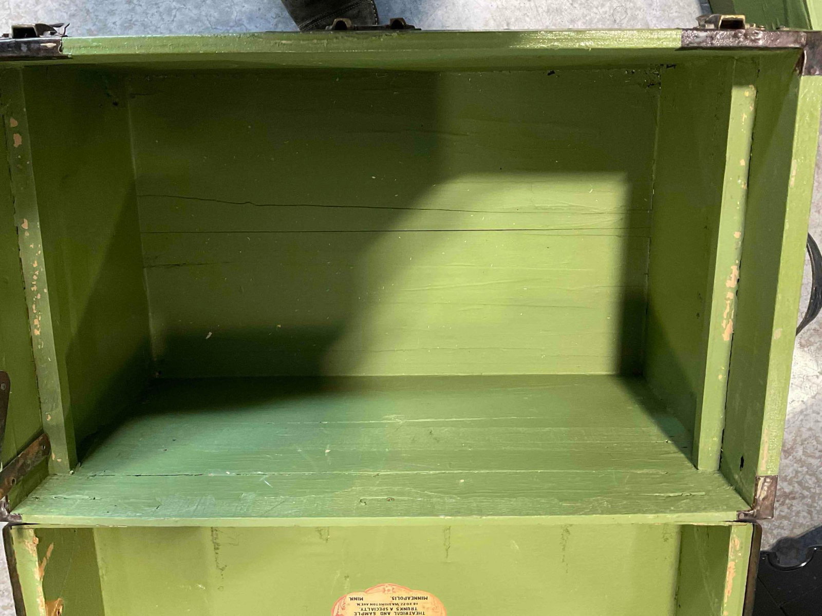Antique WM Lorenz Apple Green Painted Wood & Metal Steamer Trunk Chest. See pics. - 6