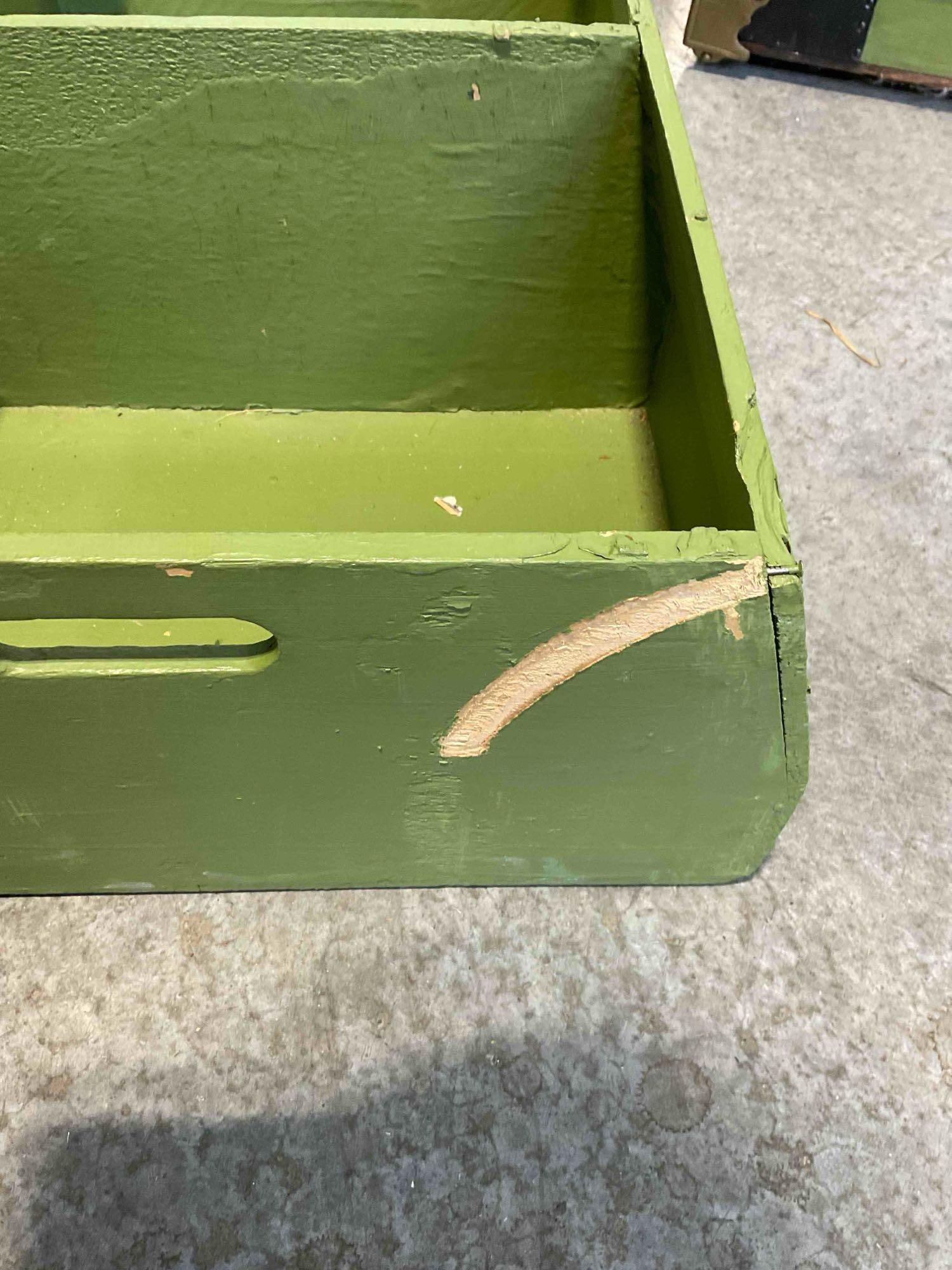 Antique WM Lorenz Apple Green Painted Wood & Metal Steamer Trunk Chest. See pics. - 8