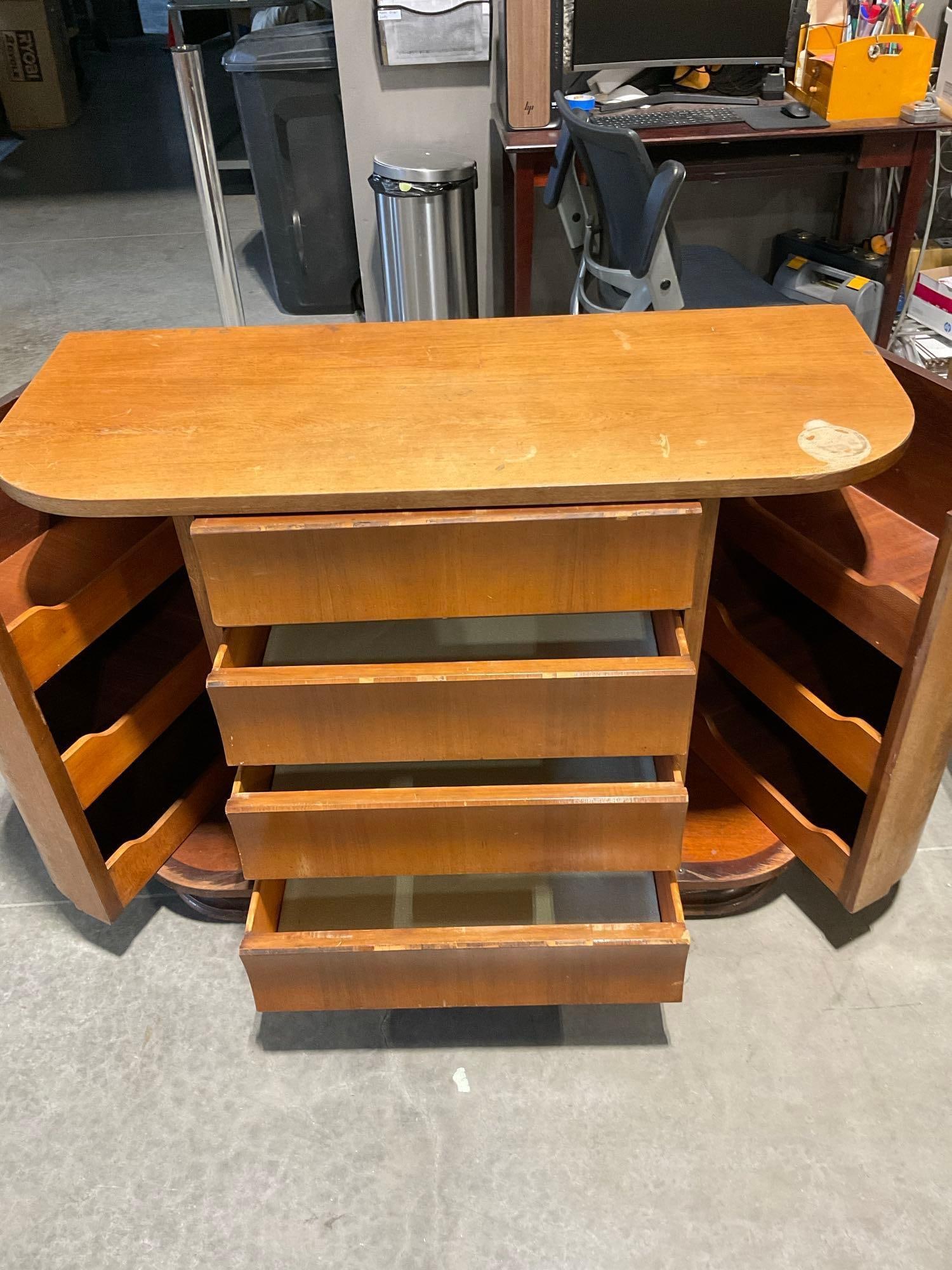 Vintage Saginaw Furni. Co. Art Deco Waterfall Style Dresser/Cabinet w/ side doors in poor/fair cond - 2