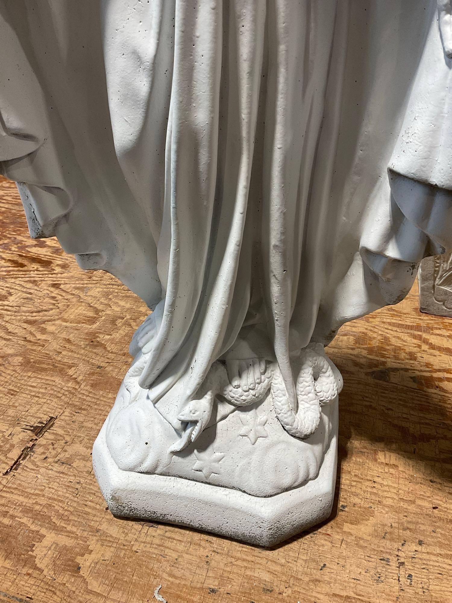 Mother Mary Concrete Statue, White Finish, Outdoor Garden Statue, missing finish, 33 inches tall - 3