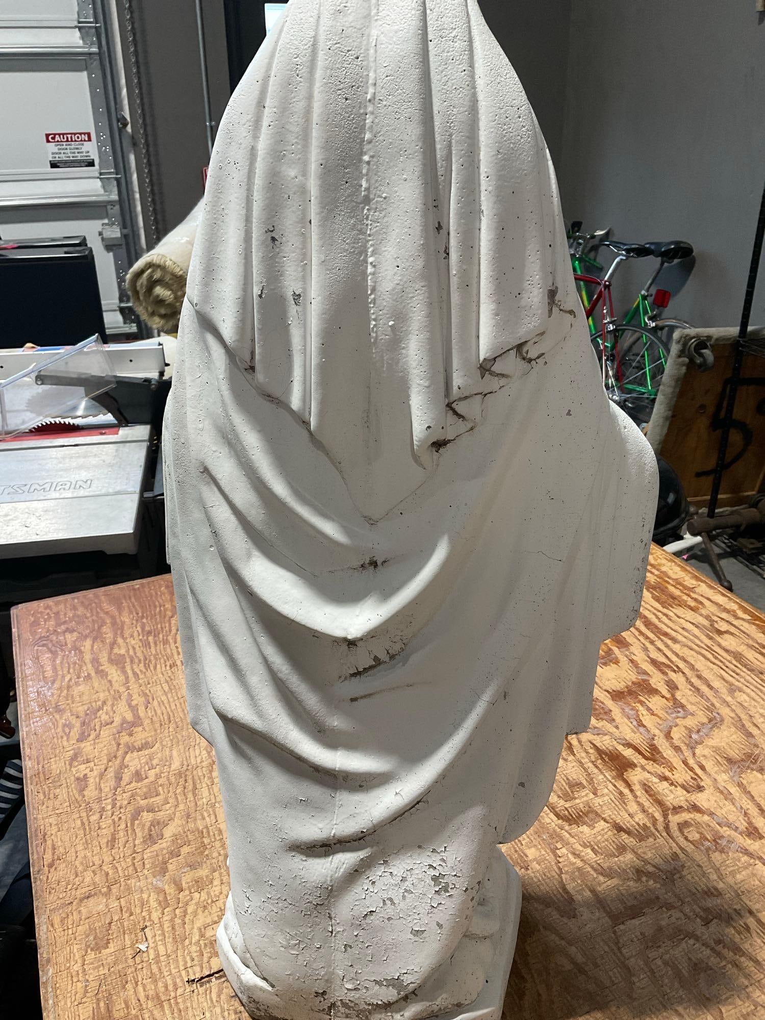 Mother Mary Concrete Statue, White Finish, Outdoor Garden Statue, missing finish, 33 inches tall - 4
