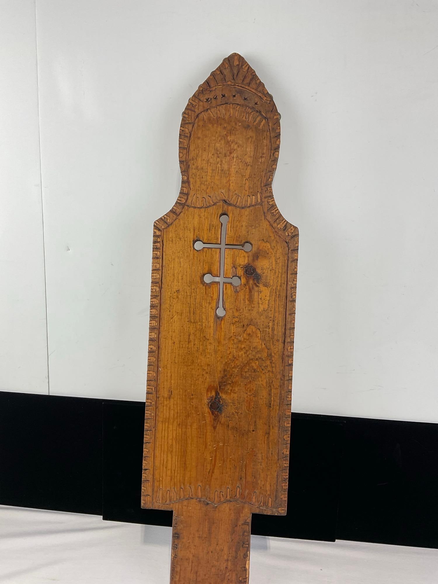 Antique Seat Back of Birthing Chair, w/Cross cutout, 28x8x3 inches - 4
