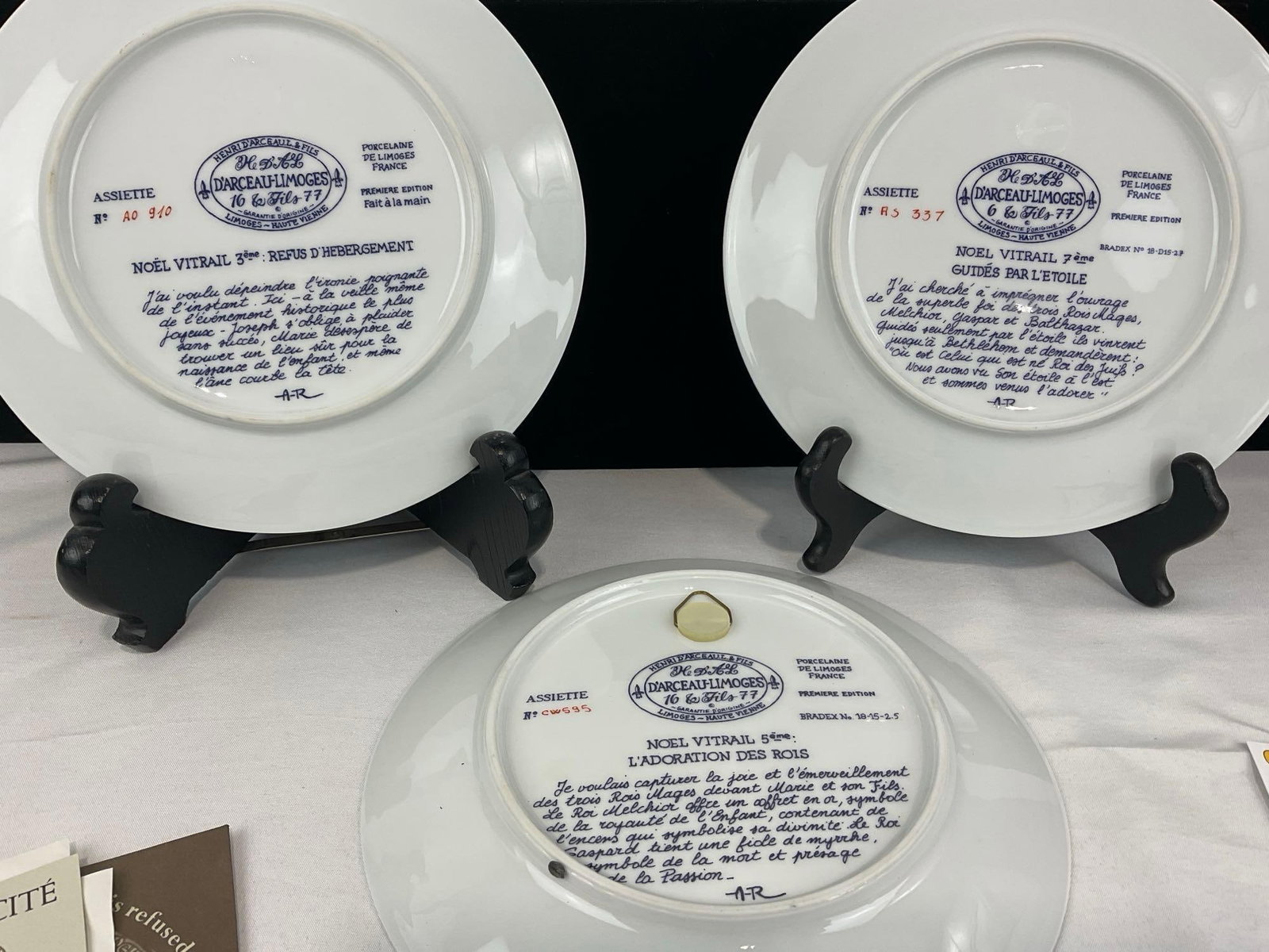 Set of 3 Noel Vitrail Plate Collection by DArceau Limoges 8.5 inch wide, 2 COAs w/boxes - 6