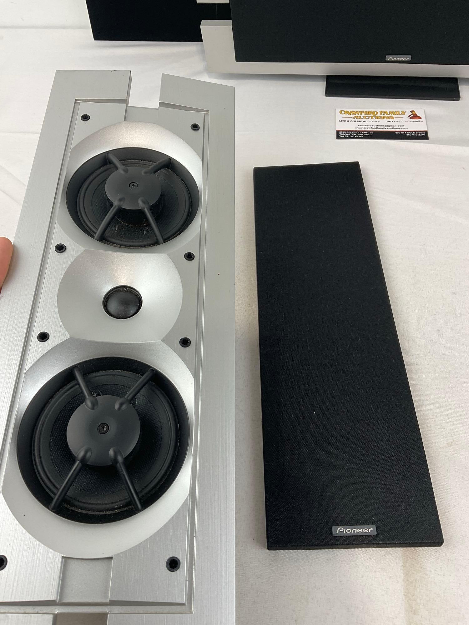Set of 3 Pioneer S-LF3-CR Speakers, 2 w/standing brackets, & center bracket, no cables, untested - 3