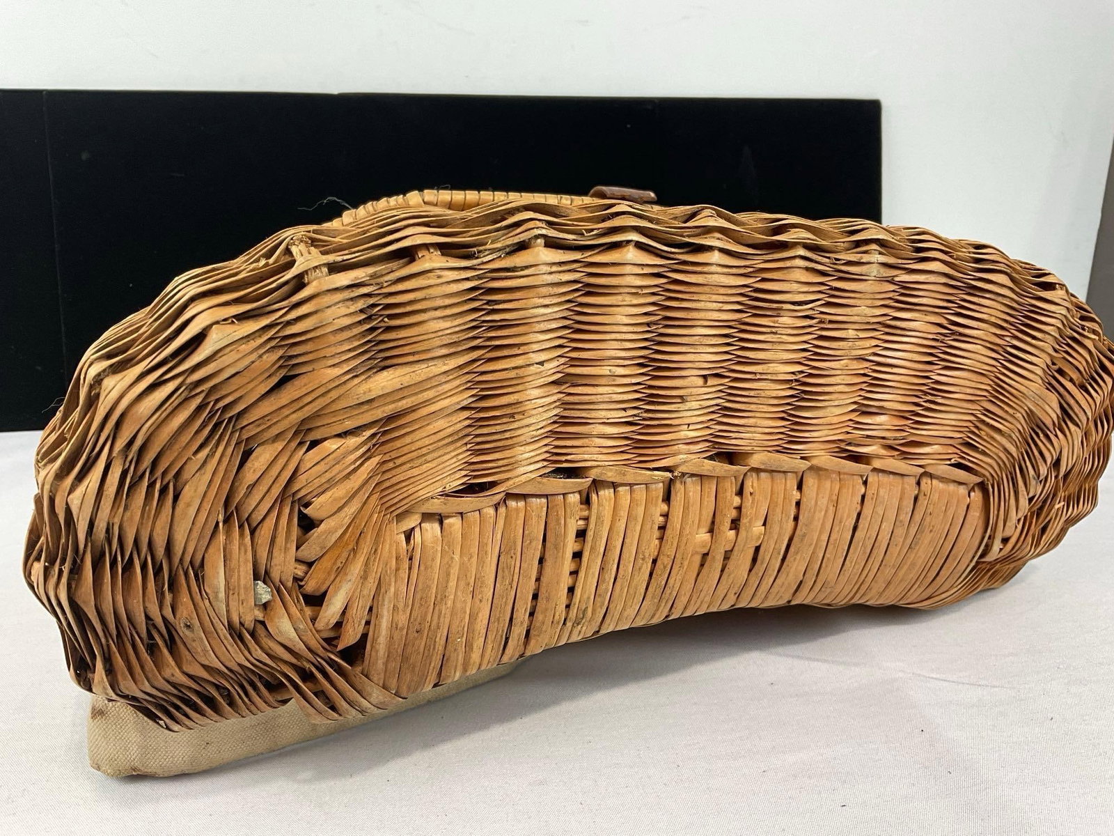 Vintage Handwoven Creel Fishing Basket, Reed & Grass construction, some wear - 4
