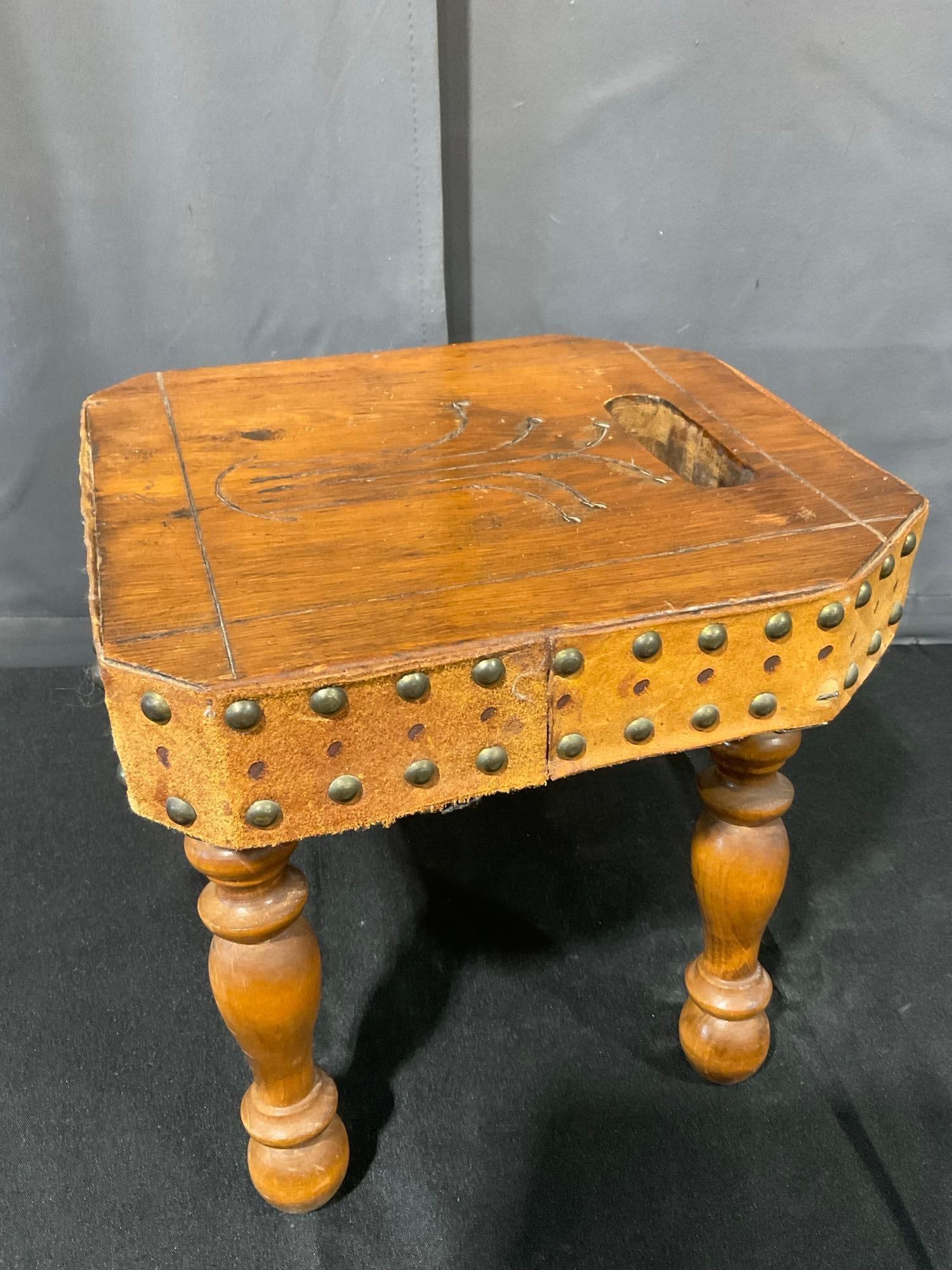 Handmade Footstool, 4 removable legs, banded w/leather, 13x14x12 inches - 3