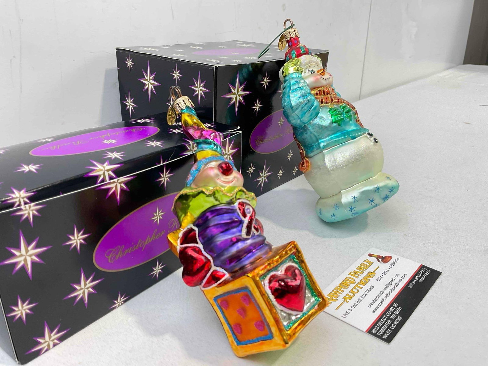 2 pcs Christopher RADKO Blown Glass Christmas Tree Ornaments w/ Boxes. See pics. - 2