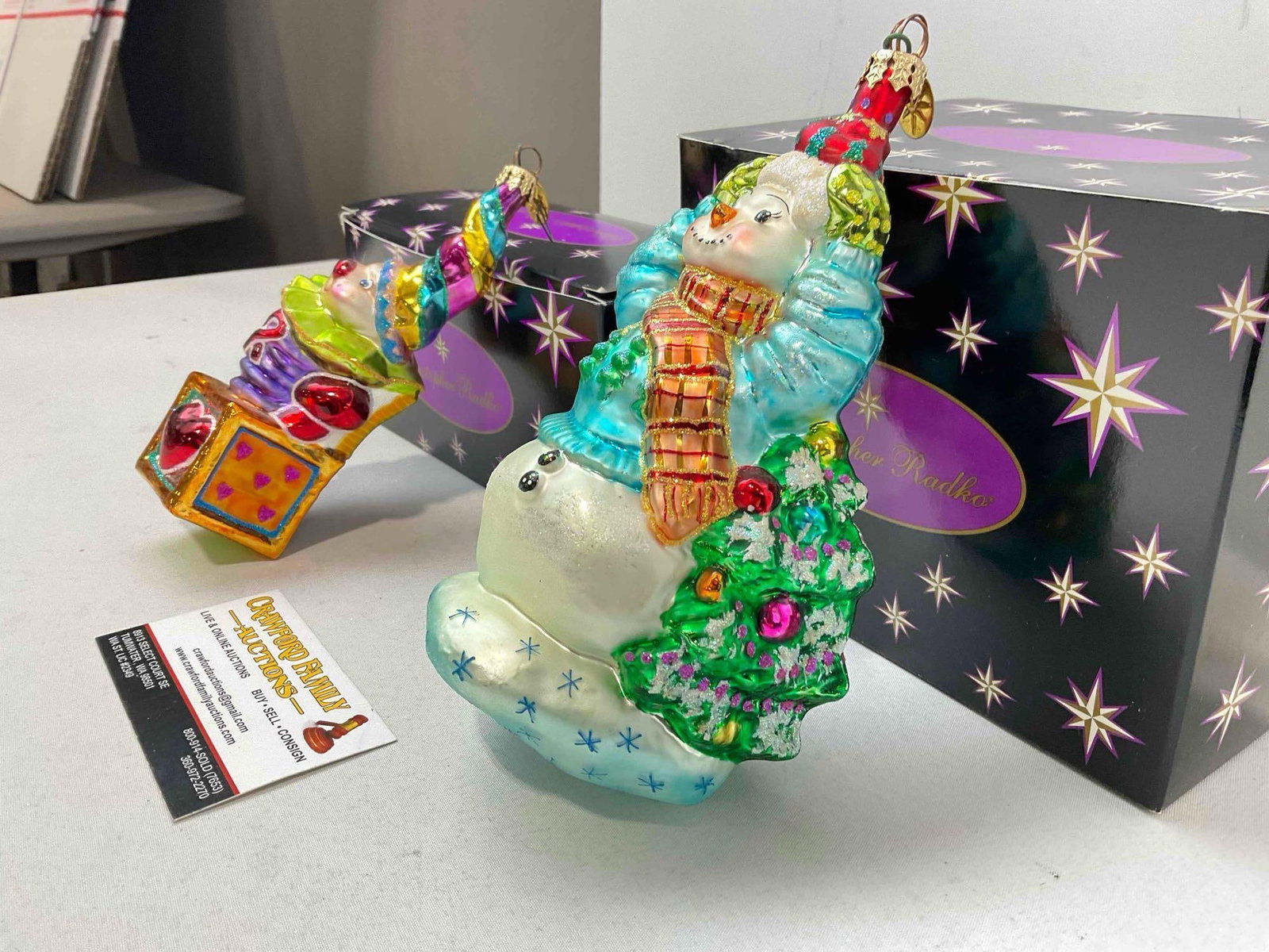 2 pcs Christopher RADKO Blown Glass Christmas Tree Ornaments w/ Boxes. See pics. - 3