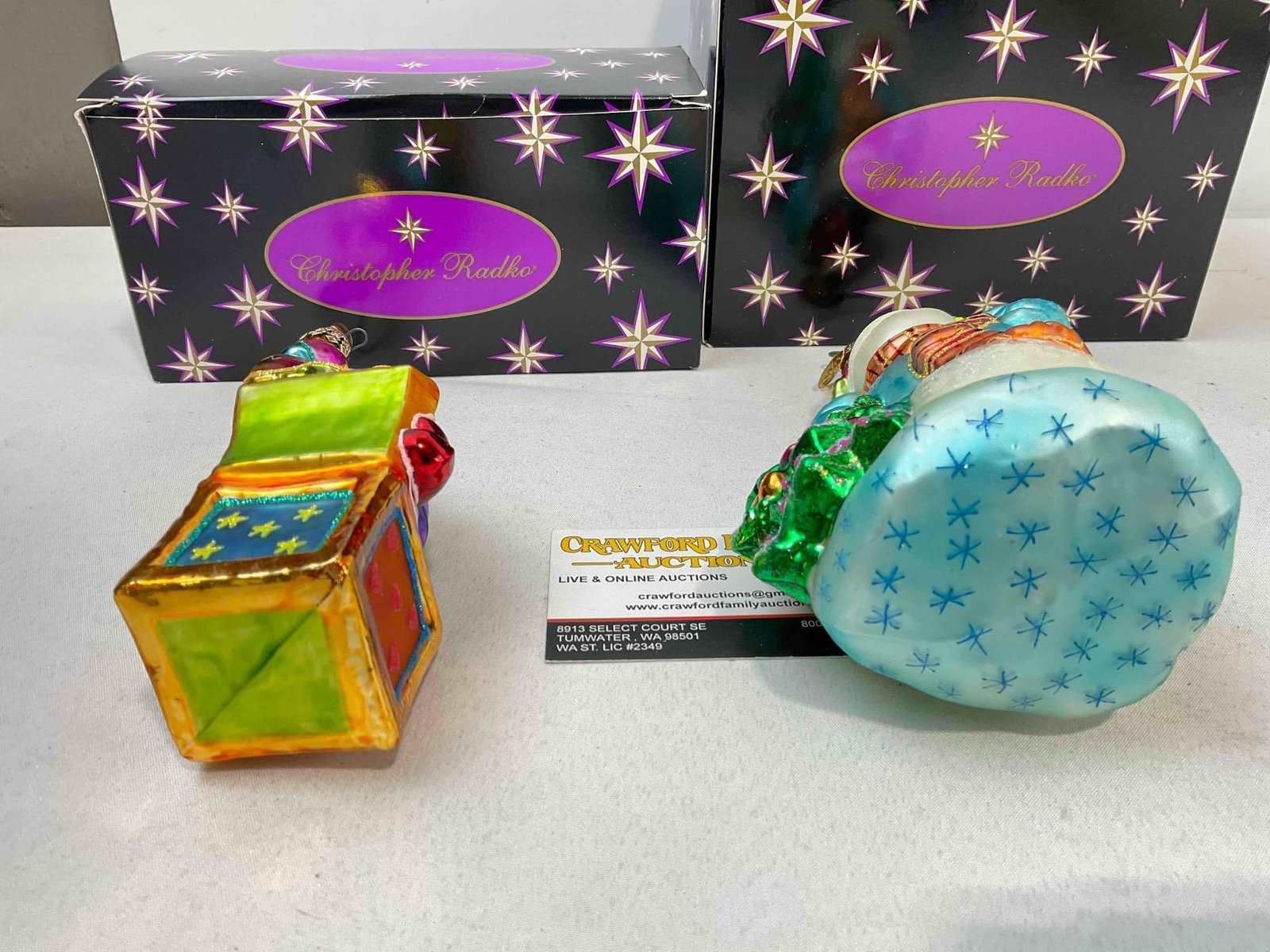 2 pcs Christopher RADKO Blown Glass Christmas Tree Ornaments w/ Boxes. See pics. - 4