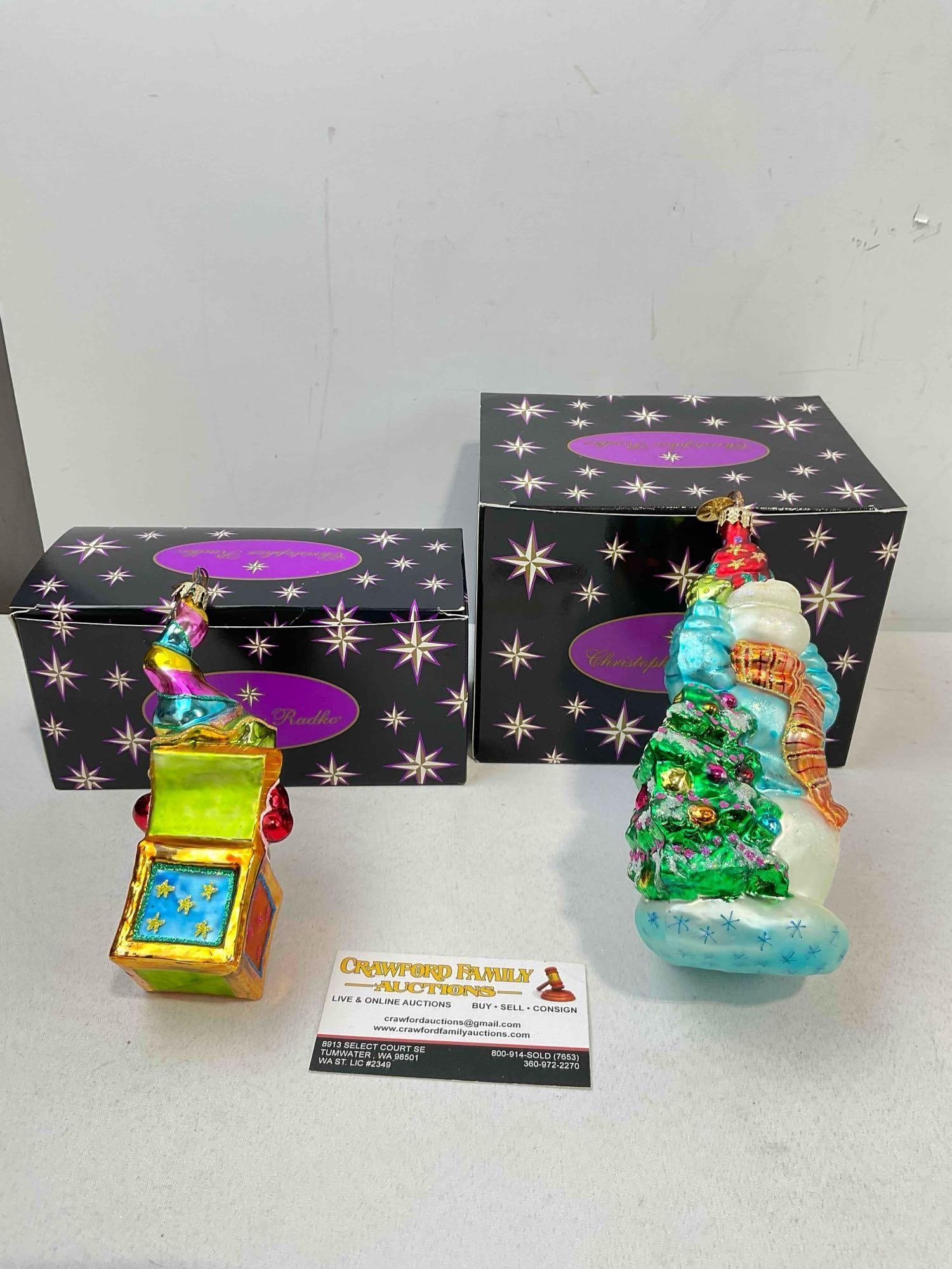 2 pcs Christopher RADKO Blown Glass Christmas Tree Ornaments w/ Boxes. See pics. - 6