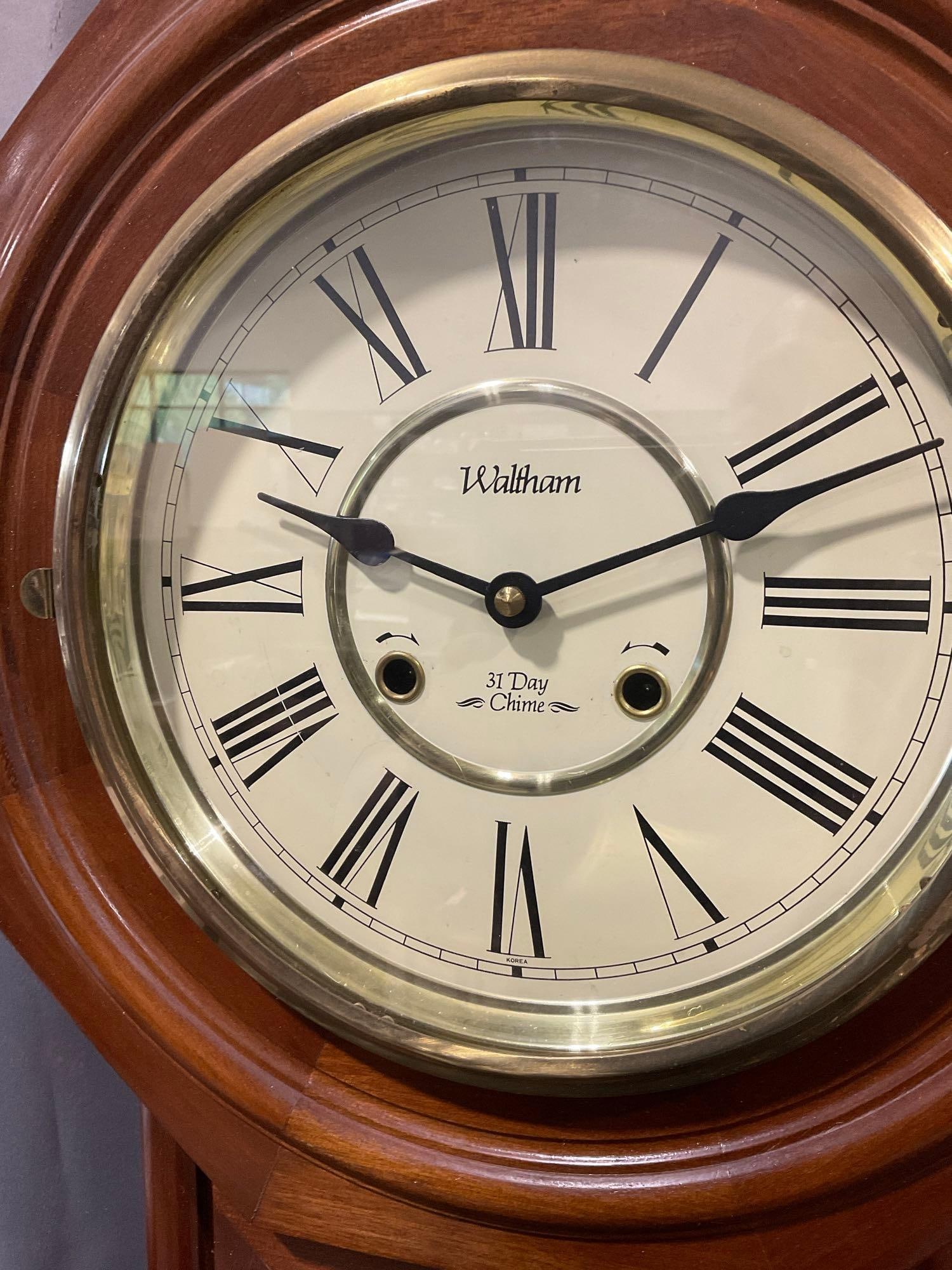 Vintage Korean Waltham 31 Day Chime Regulator Time Strike Wall Clock, 30x17x7 inches - 2