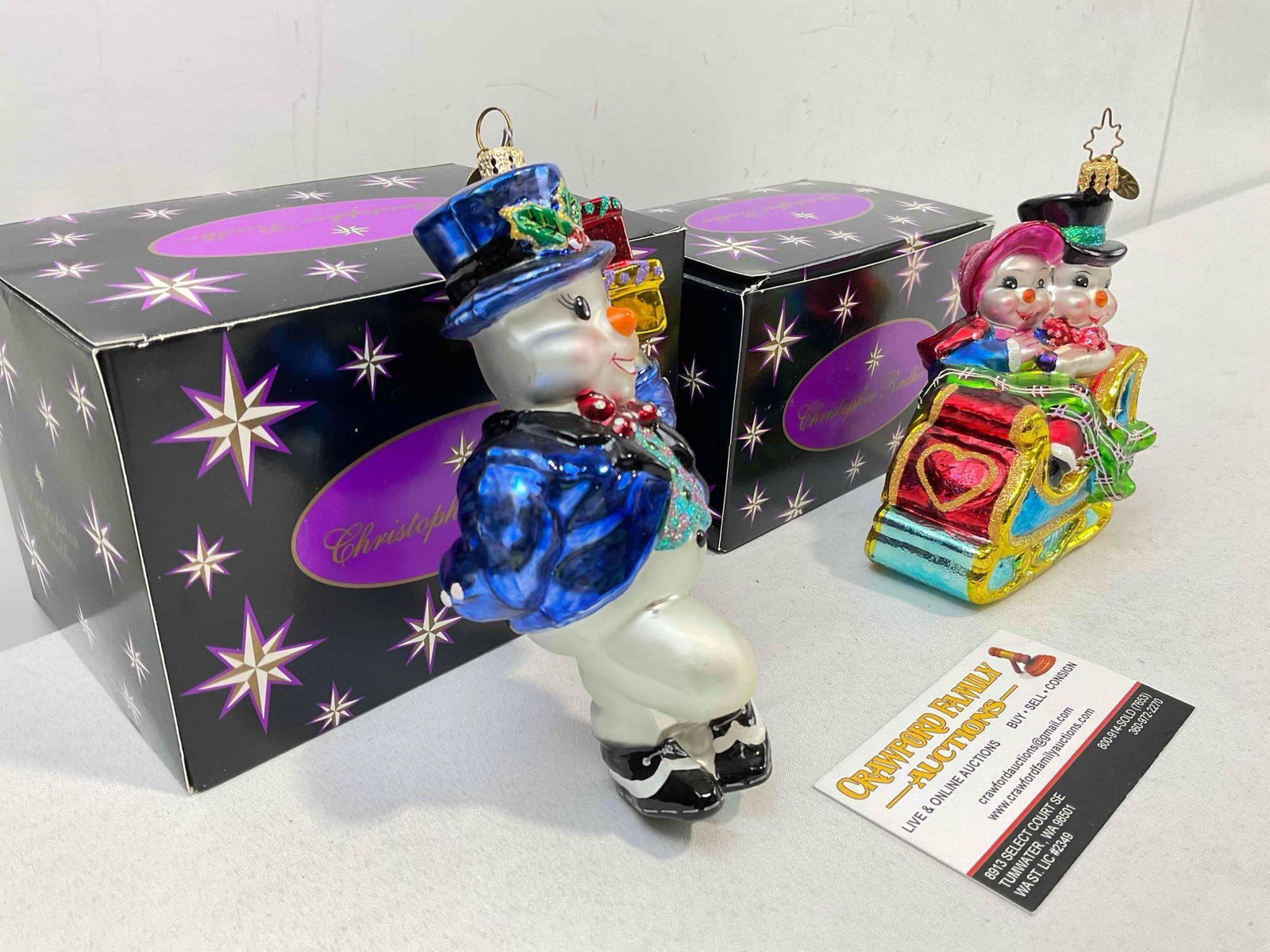 2 pcs Christopher RADKO Blown Glass Snowman Christmas Tree Ornaments w/ Boxes. - 3