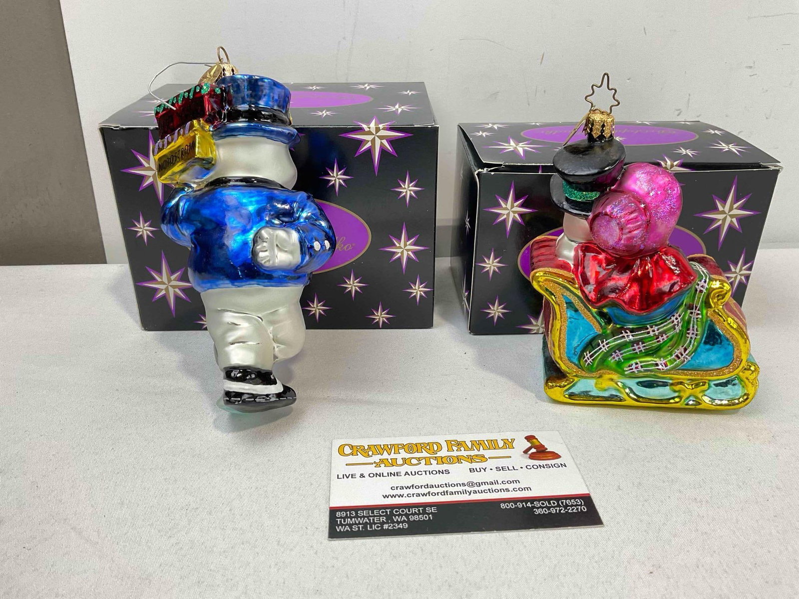 2 pcs Christopher RADKO Blown Glass Snowman Christmas Tree Ornaments w/ Boxes. - 4
