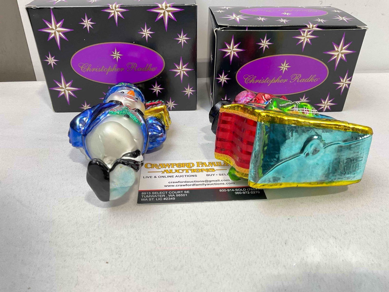 2 pcs Christopher RADKO Blown Glass Snowman Christmas Tree Ornaments w/ Boxes. - 5