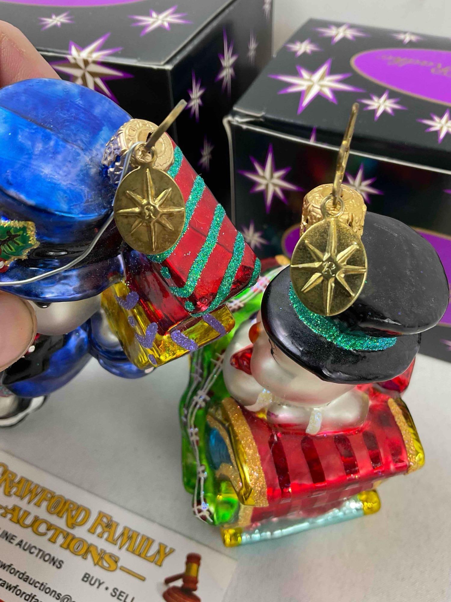 2 pcs Christopher RADKO Blown Glass Snowman Christmas Tree Ornaments w/ Boxes. - 6