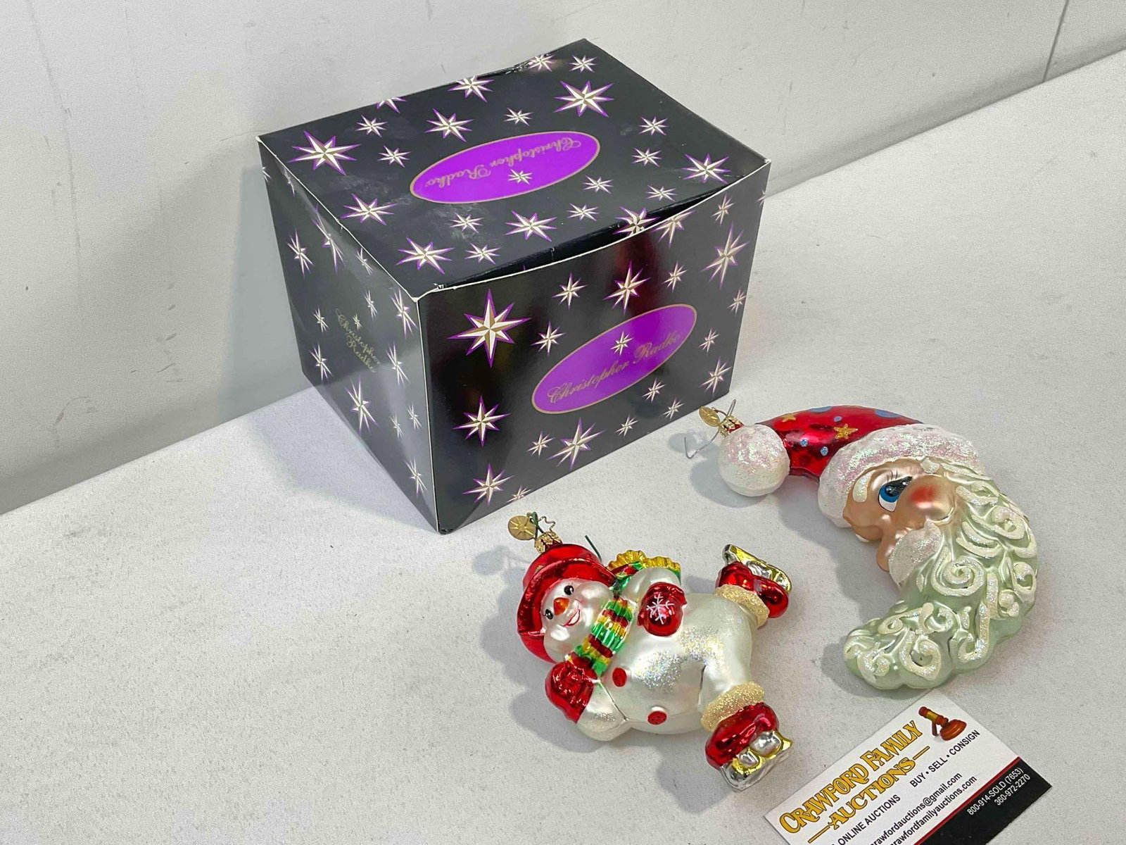 2 pcs Christopher RADKO Blown Glass Christmas Tree Ornaments w/ Box. See pics. - 3