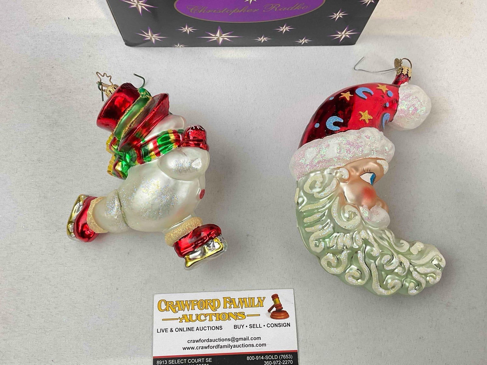 2 pcs Christopher RADKO Blown Glass Christmas Tree Ornaments w/ Box. See pics. - 4