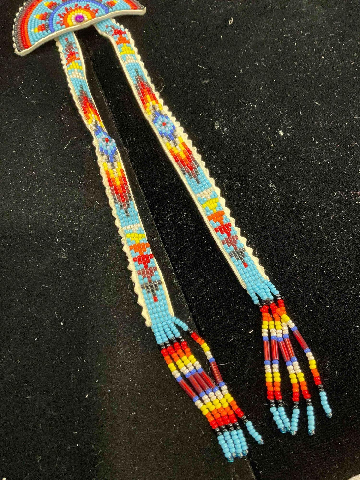 Beautiful Native American Regalia Beaded Medallion w/ Embroidered Rising Sun Motif. See pics. - 3