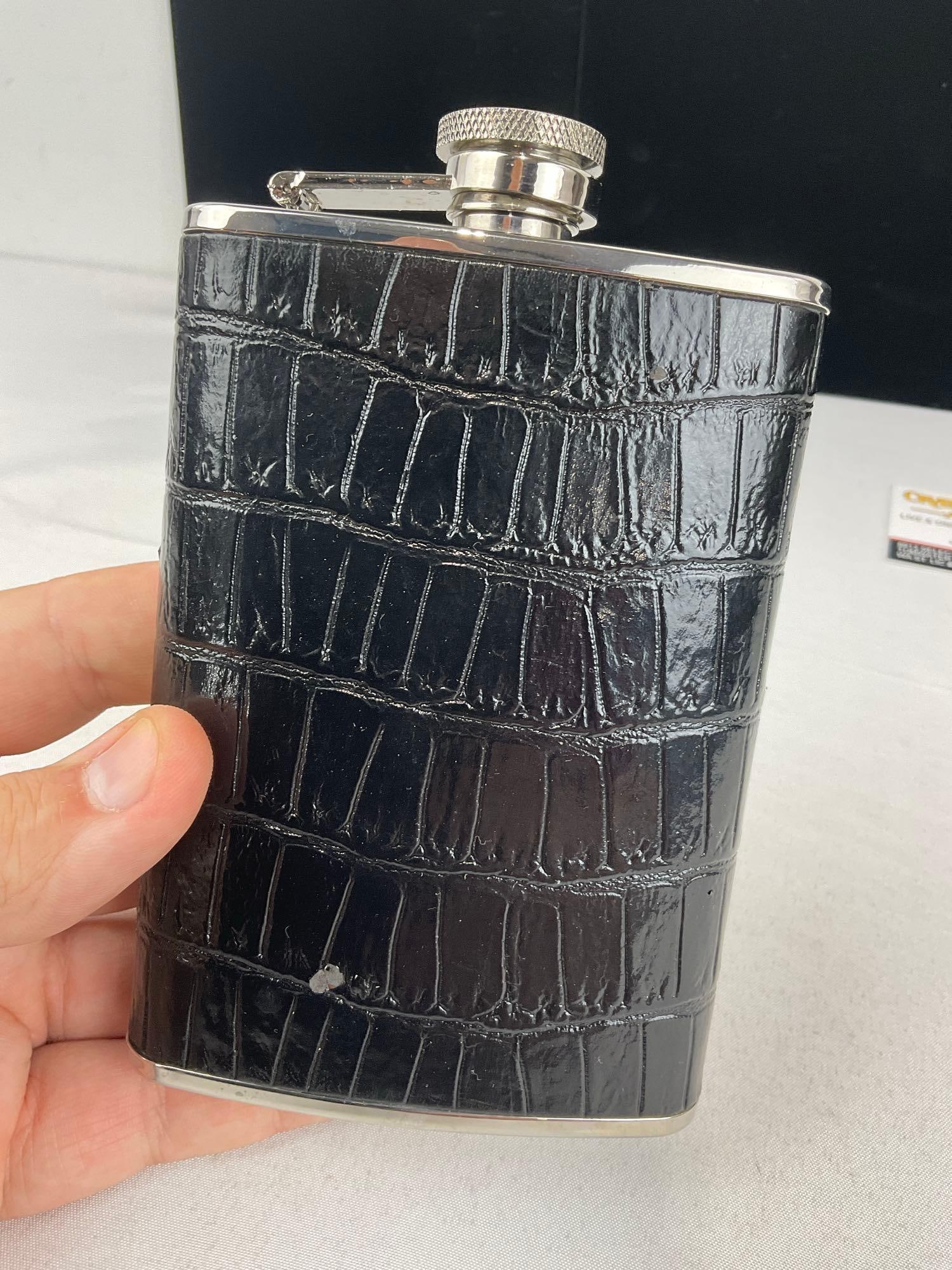 8 ounce Leather Wrapped Flask & Belt Flask with Claddagh Emblem - 4