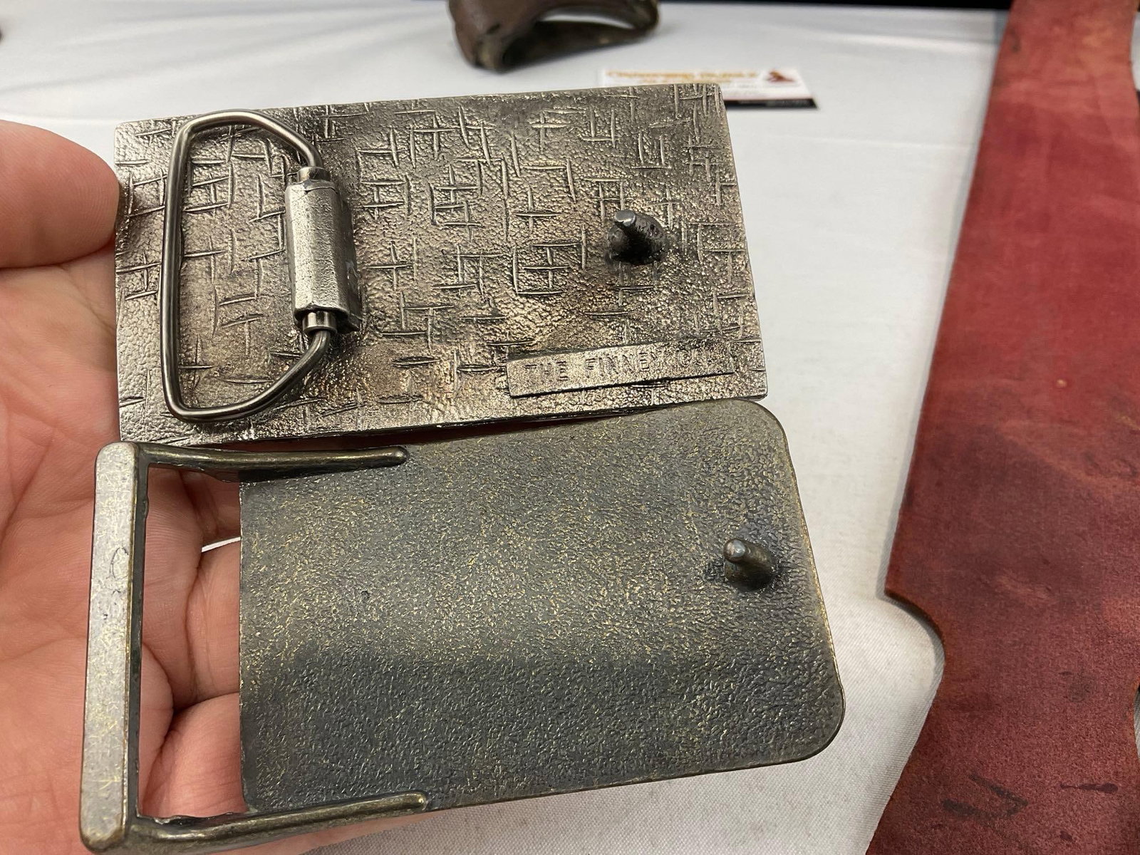 Early 20th Century The Boss Hand-Held Corn Husker, 2x Sears Belt Buckles, & Morgan Leather Strop - 3