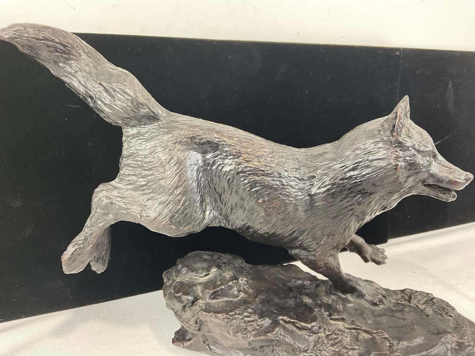 Wolf Statue, Shadow Runner Fine Bronze Sculpture Gorham 1994, 9h x 12w x 6d inches - 2