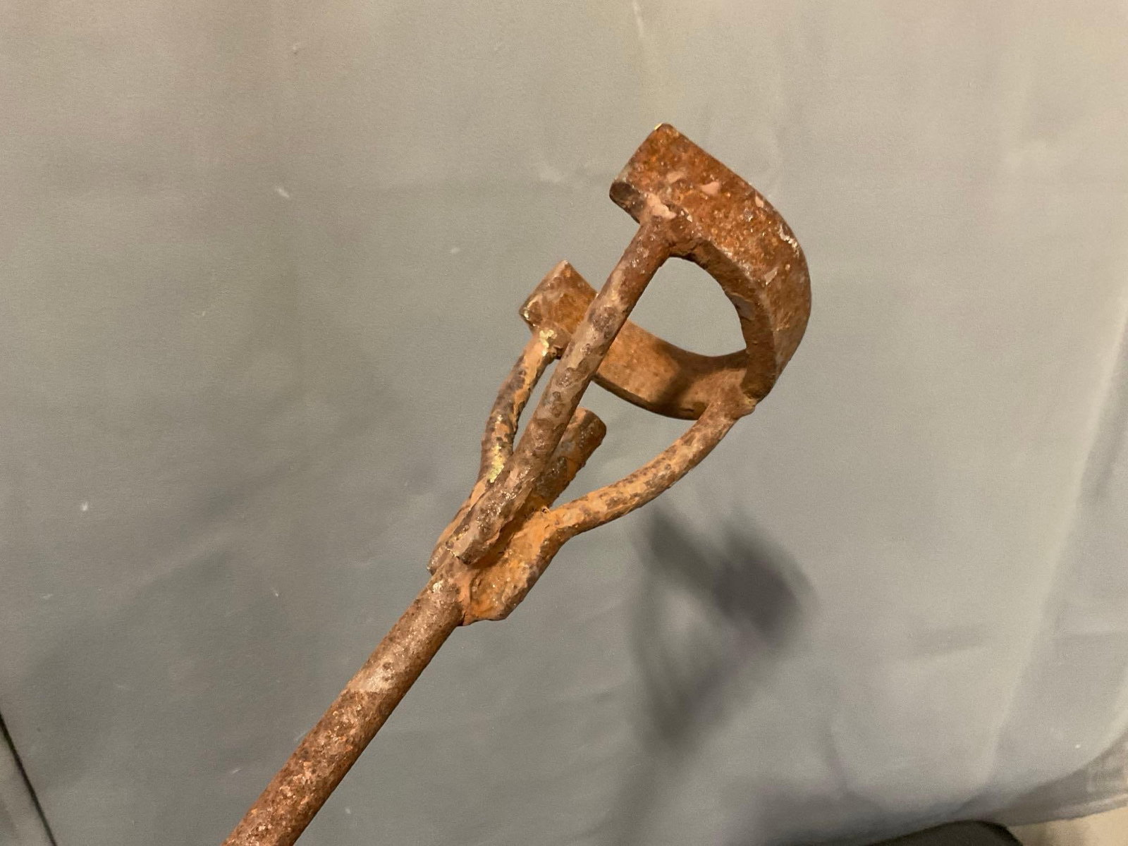 Antique Handmade Metal Branding Iron, Long Handled, Big U or C impression, Rusted & Pitted Cast I... - 3
