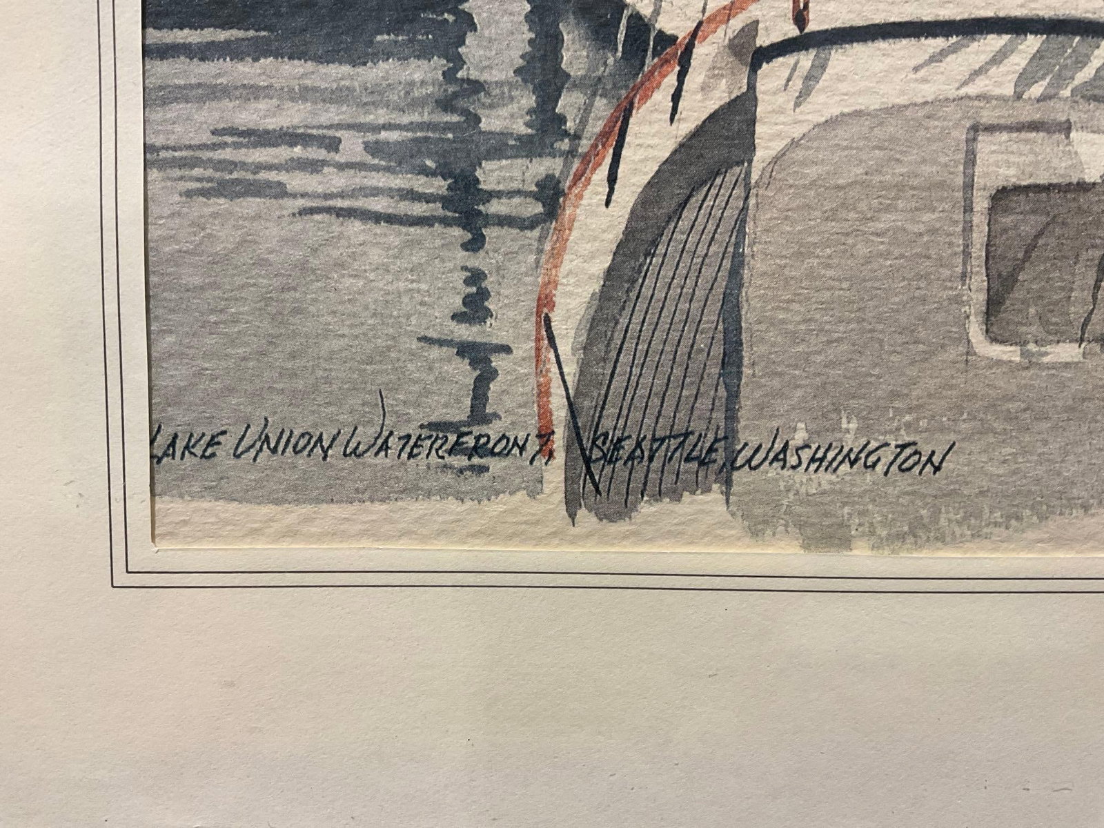 Framed Signed Watercolor Litho titled Lake Union Waterfront, Seattle Washington, by Paul N Norton - 3