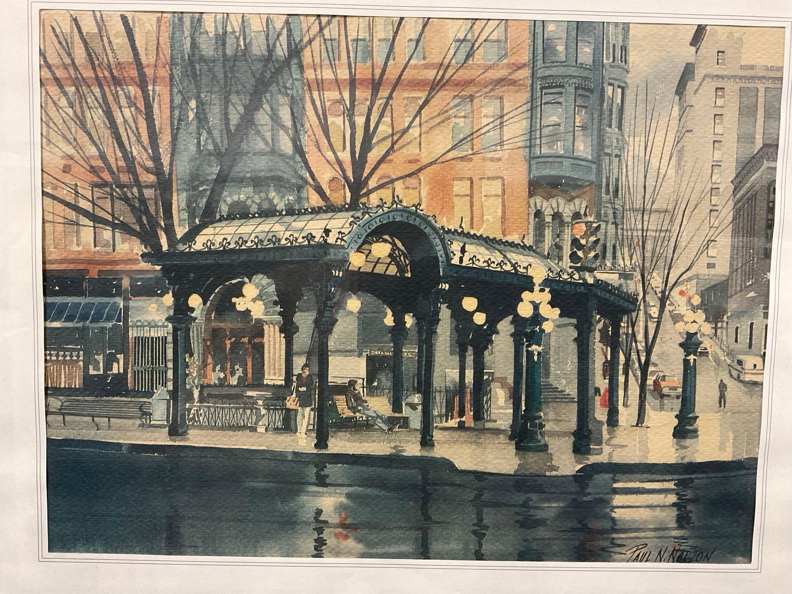 Vintage Watercolor Print, Pioneer Square Pergola Seattle, WA, by Paul N Norton, 16x20 inches - 2