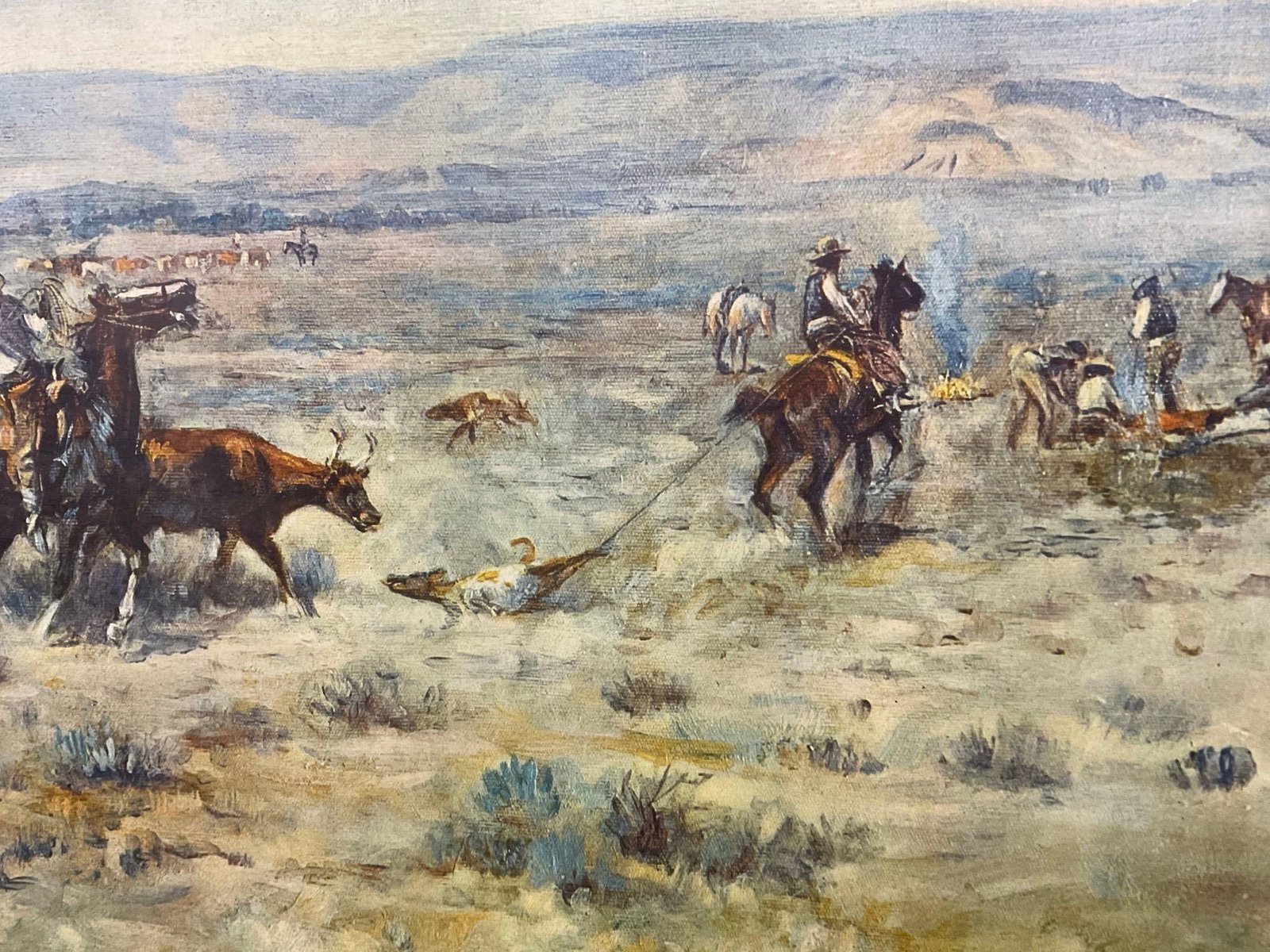 Framed Poster titled The Roundup by Charles M. Russell (1865-1926) 20x36 inches - 7
