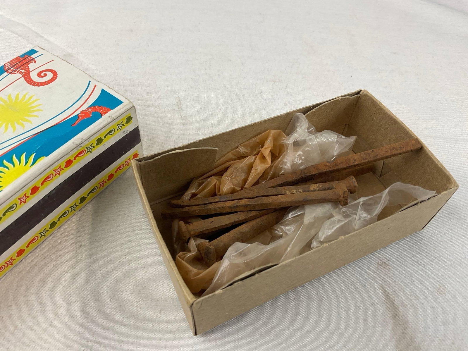 2 Sets of Dominoes by Halsam, Milton Bradley, Raggedy Ann Doll & Antique Nails w/old matches box - 6