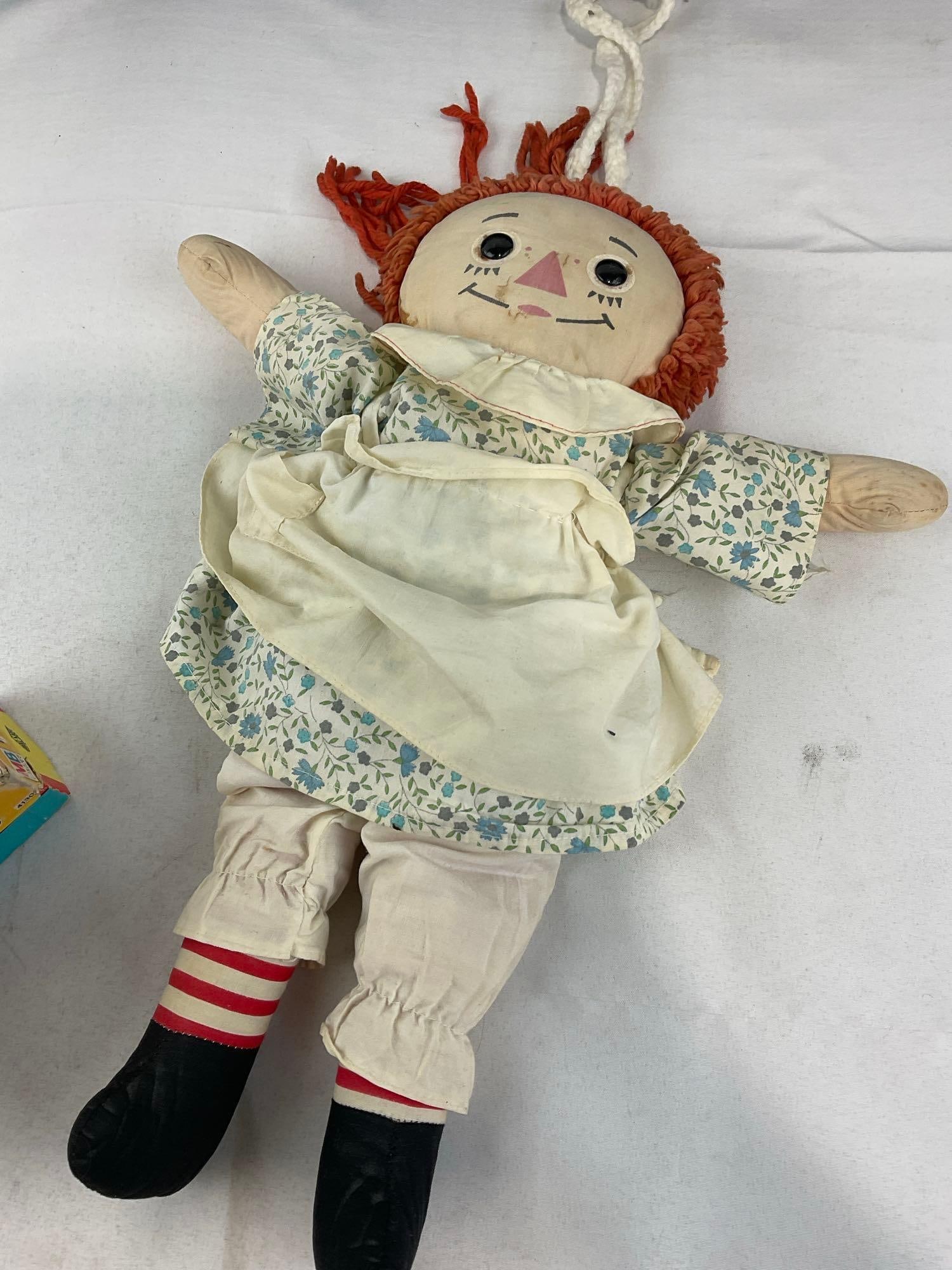 2 Sets of Dominoes by Halsam, Milton Bradley, Raggedy Ann Doll & Antique Nails w/old matches box - 7