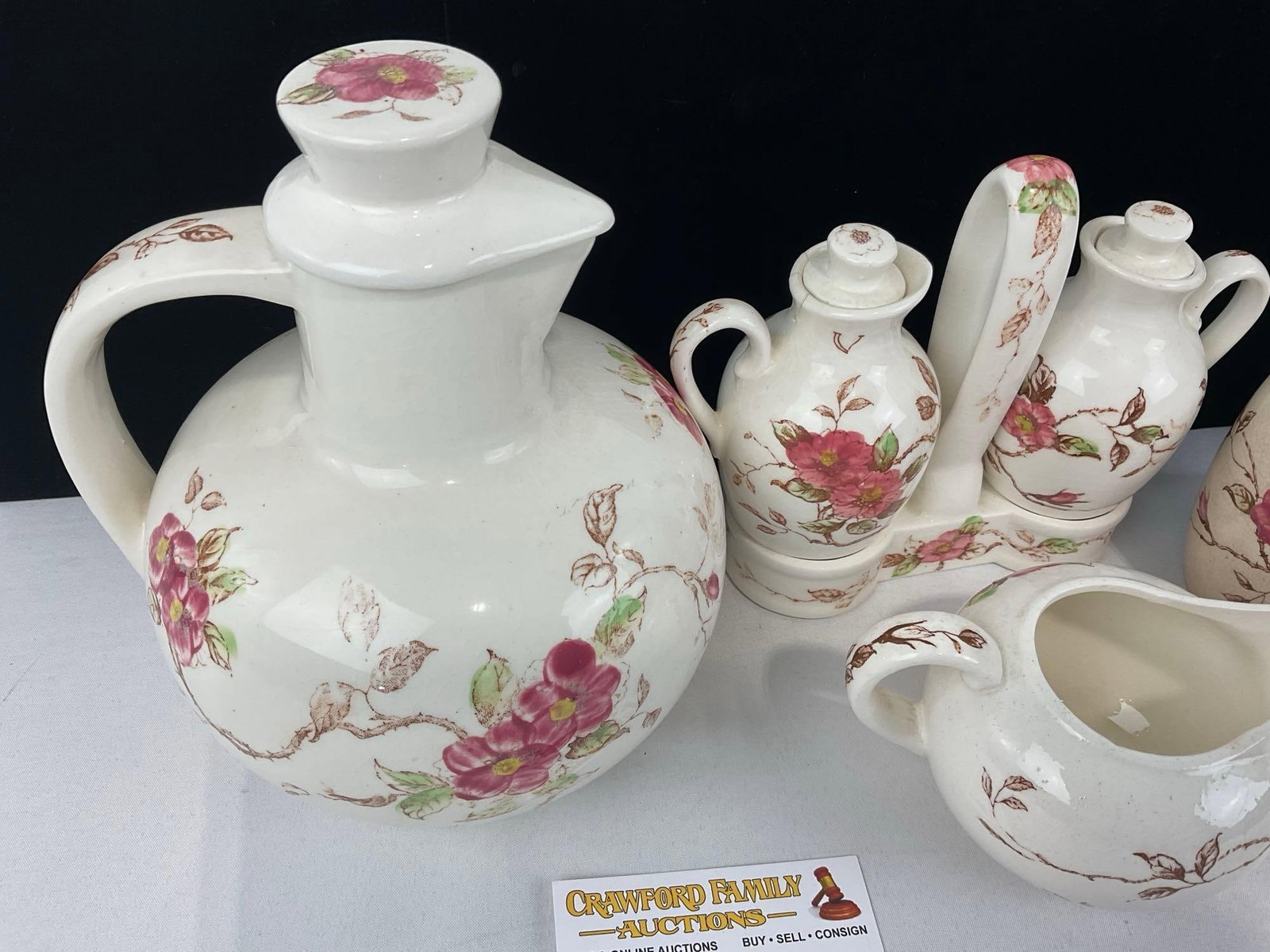 Vintage Nasco Springtime China, Teapot w/lid, 2 Ewers w/Cruet, Mug, Creamer & Sugar Bowl w/lid - 2